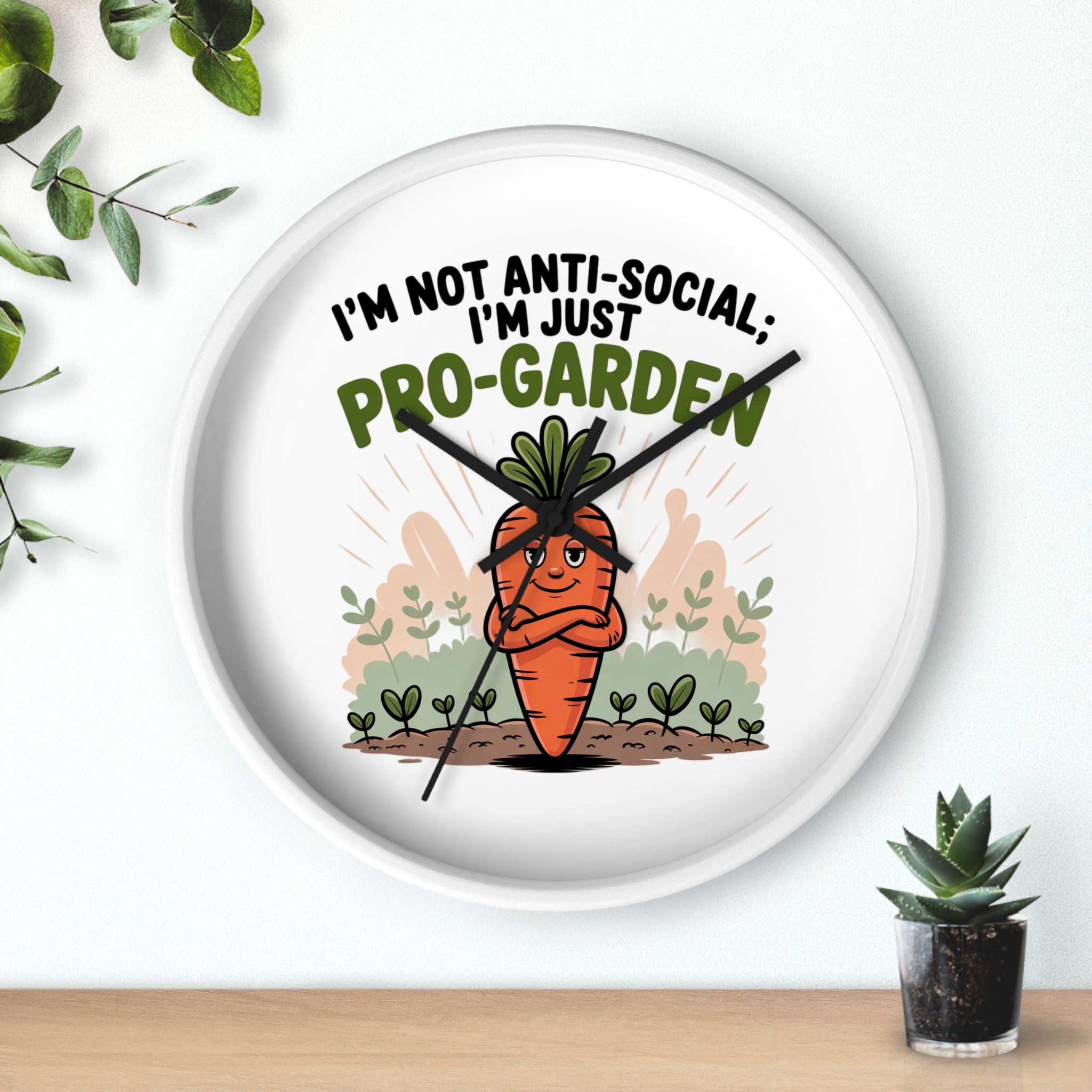 Pro-Garden Wall Clock – "I’m Not Anti-Social, I’m Just Pro-Garden" Carrot Design