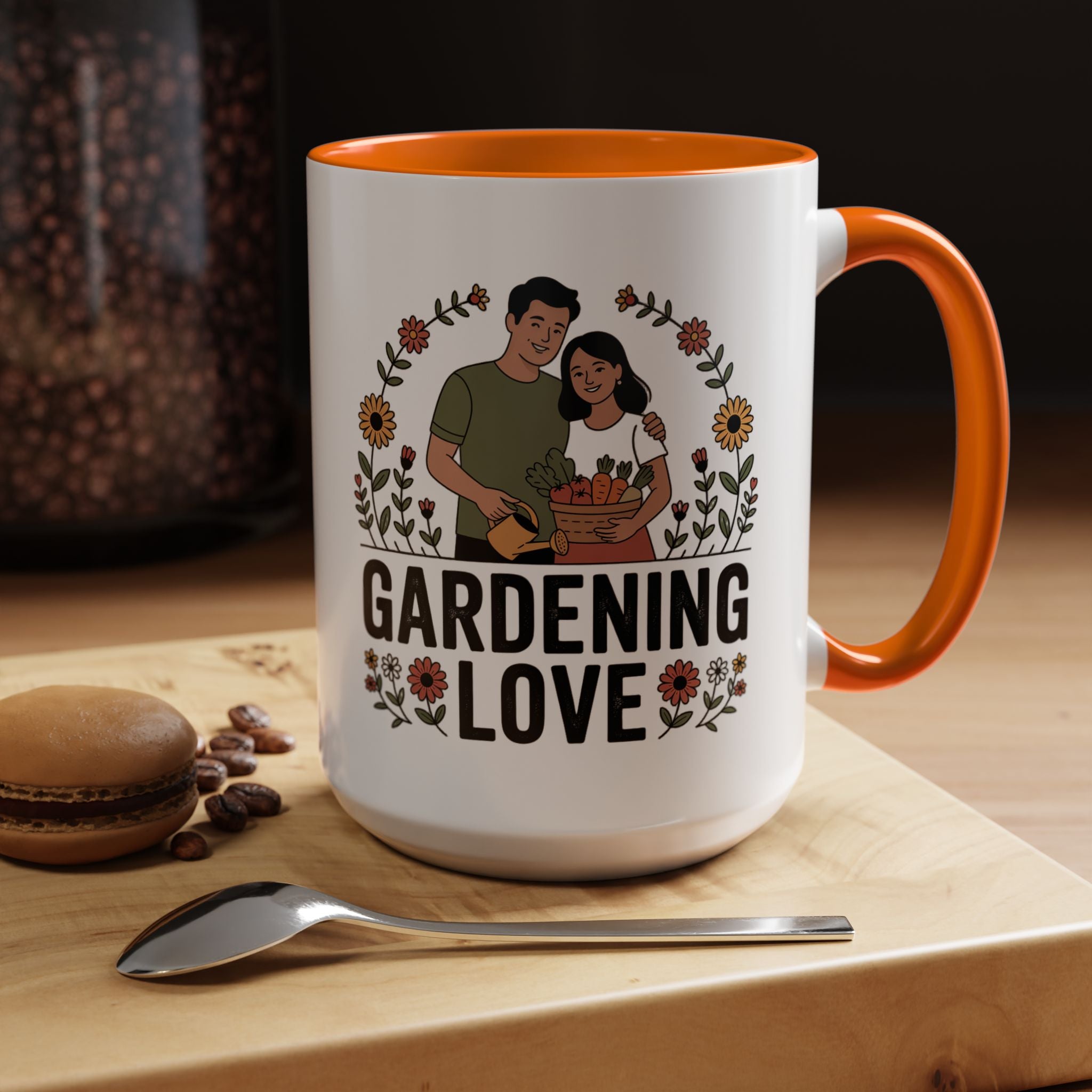 Gardening Love Accent Coffee Mug – Cute Couple Floral Gardeners (11/15oz)