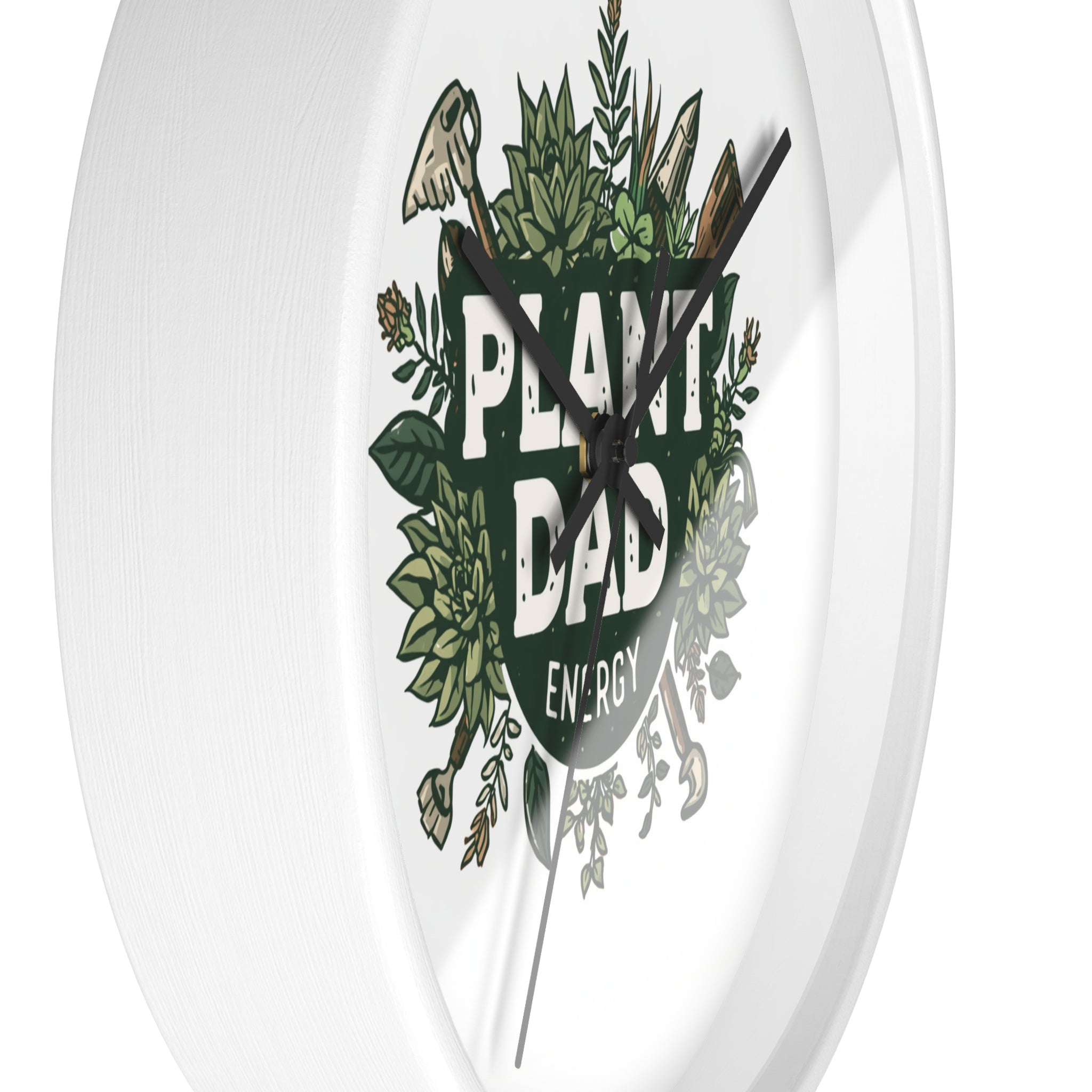 Plant Dad Wall Clock — Botanical "Plant Dad Energy" Decorative Clock for Plant Lovers, Gardeners & Father's Day Gift