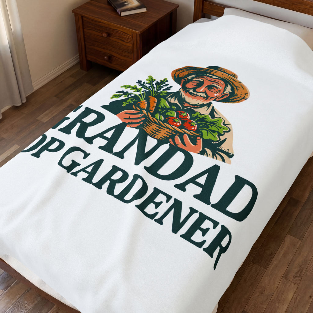 Velveteen Plush Blanket — "Grandad Top Gardener" Cozy Gardener Throw (Father's Day, Gift for Grandpa)