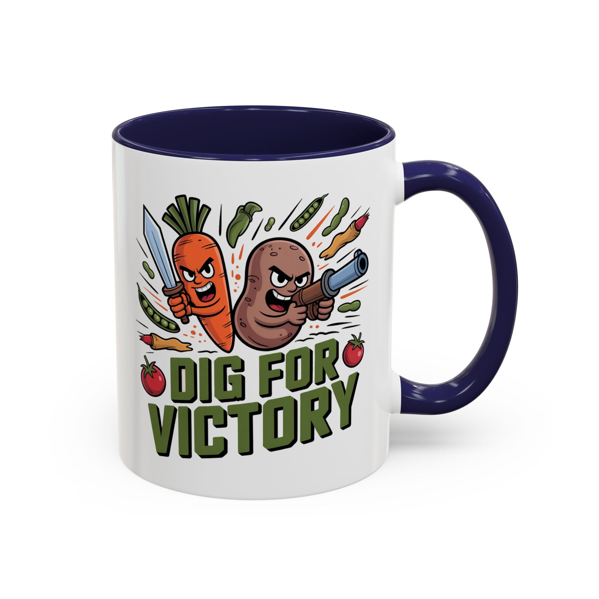 Dig For Victory Coffee Mug — Garden Veggie Cartoon Accent Mug (11/15oz)