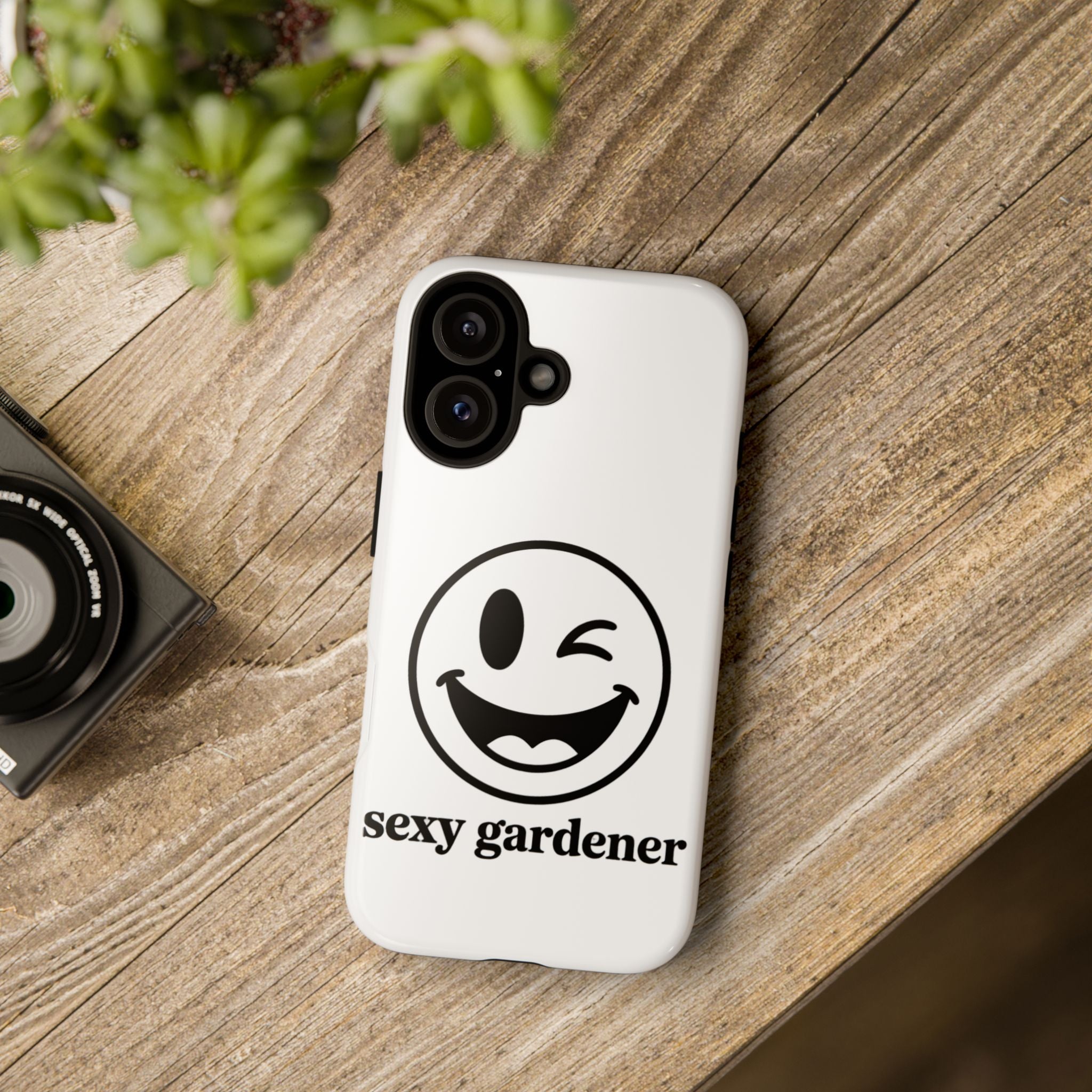 Phone Case — Winking Smiley “sexy gardener” Graphic