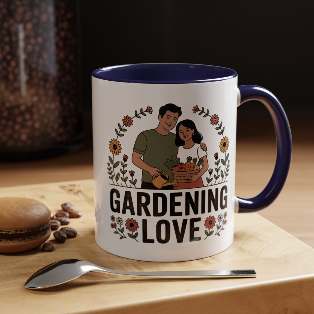 Gardening Love Accent Coffee Mug – Cute Couple Floral Gardeners (11/15oz)