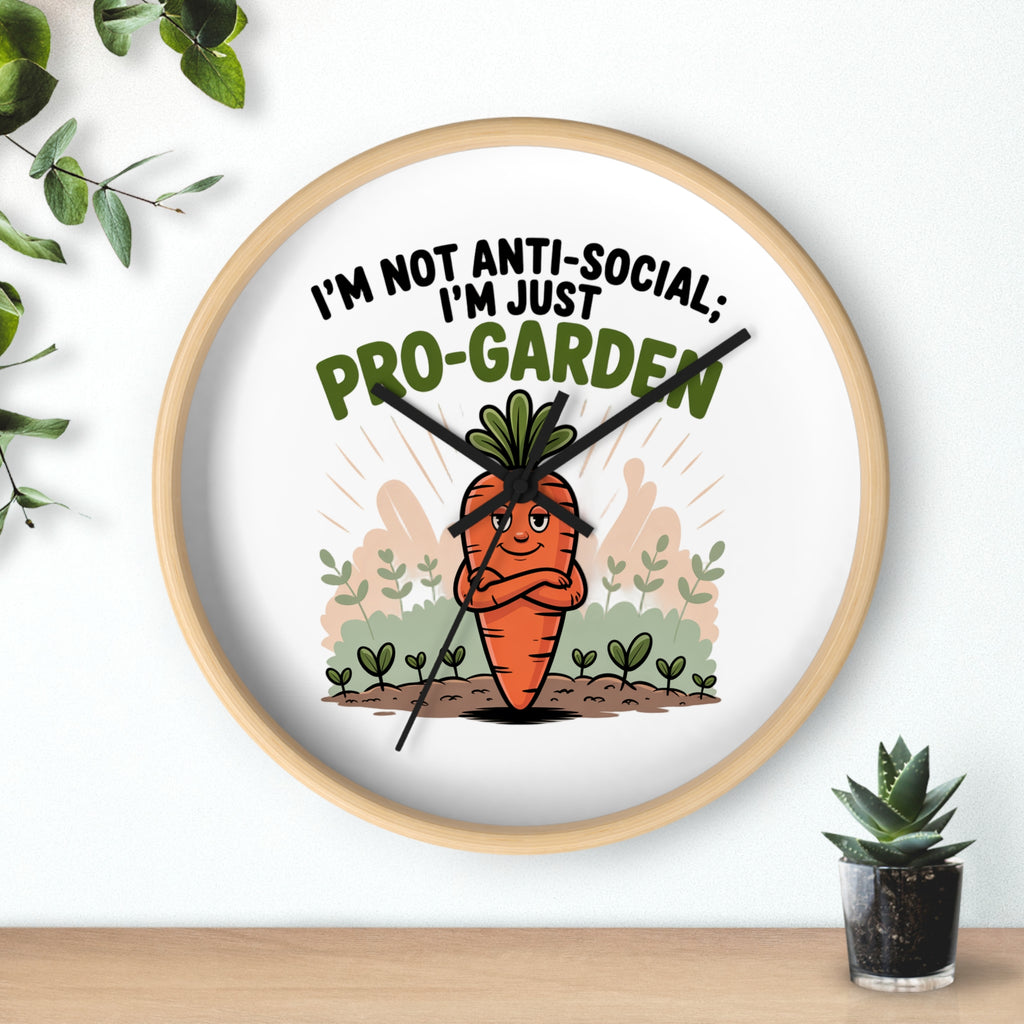 Pro-Garden Wall Clock – "I’m Not Anti-Social, I’m Just Pro-Garden" Carrot Design