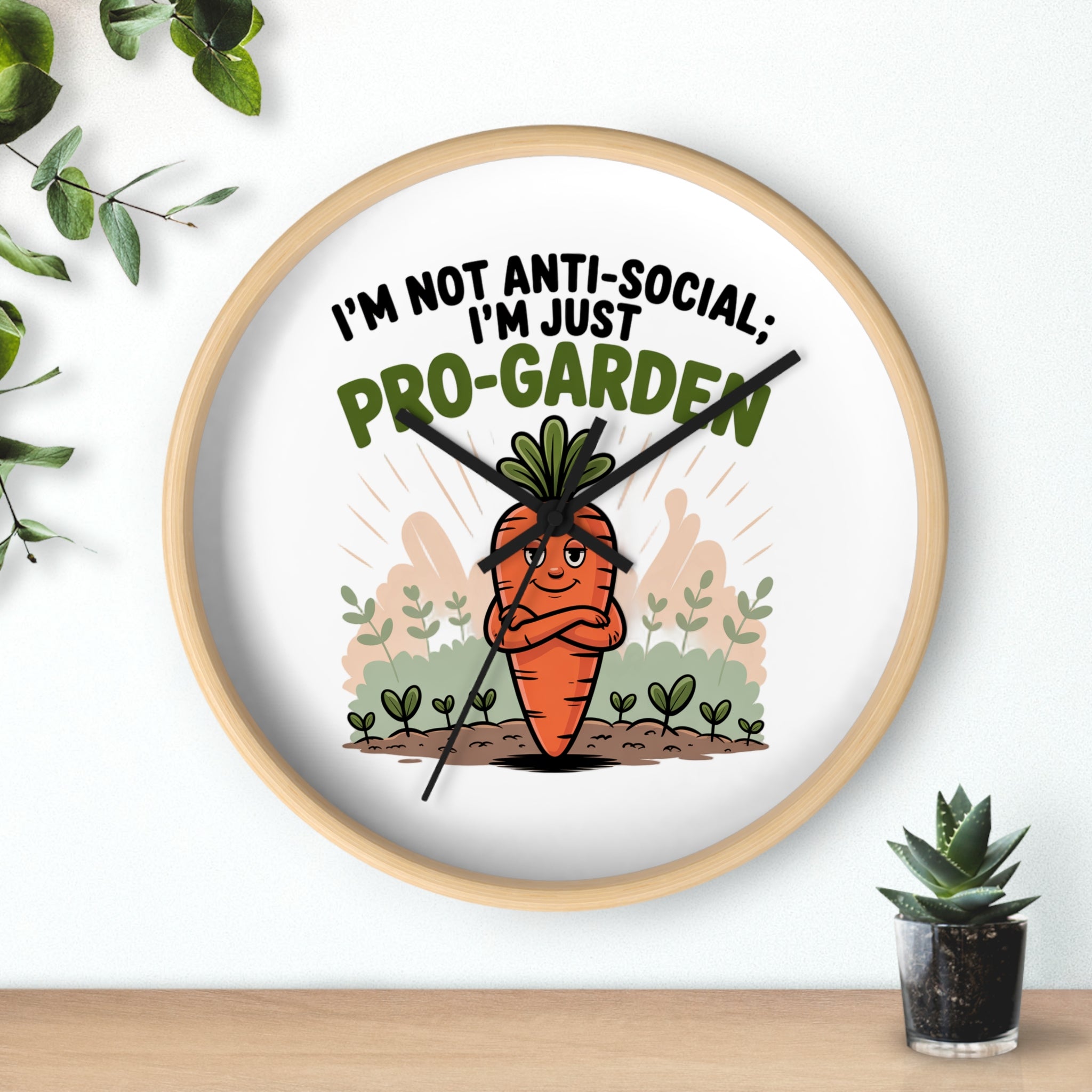 Pro-Garden Wall Clock – "I’m Not Anti-Social, I’m Just Pro-Garden" Carrot Design