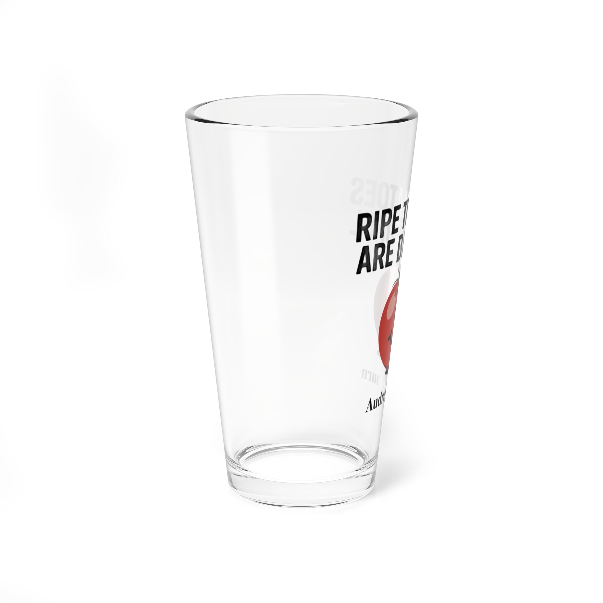 Mixing Glass - "Ripe Tomatoes Are Beautiful" Audrey Hepburn Quote with Smiling Tomato Graphic (16oz)