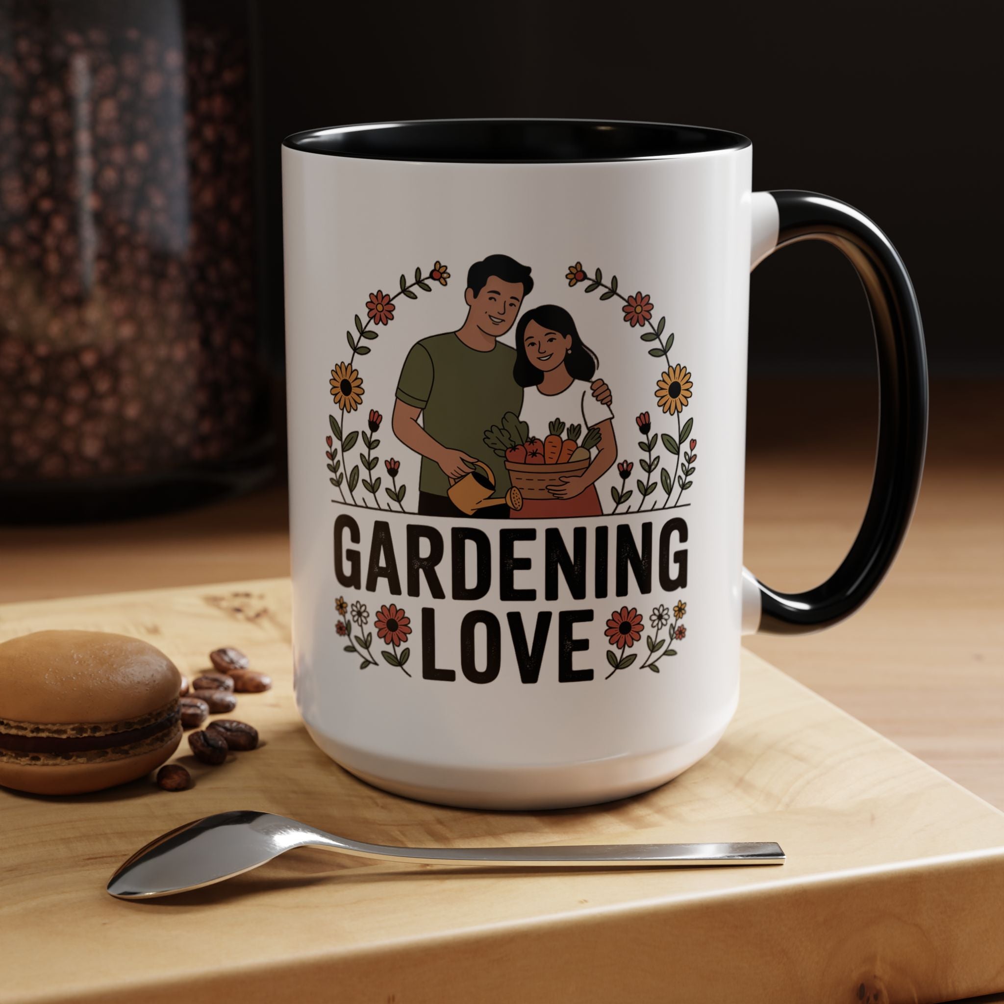 Gardening Love Accent Coffee Mug – Cute Couple Floral Gardeners (11/15oz)