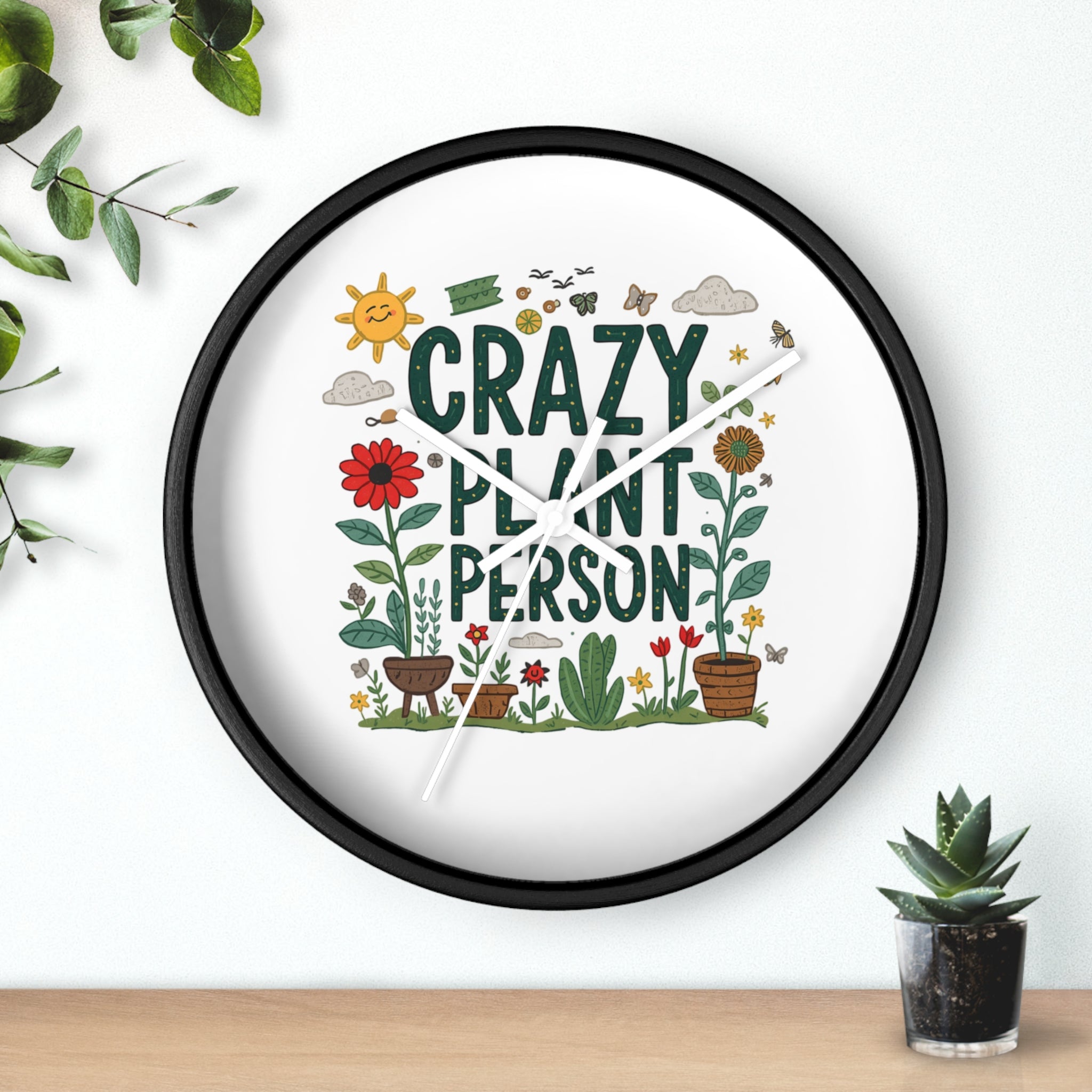 Crazy Plant Person Wall Clock — Botanical Decor Clock for Plant Lovers
