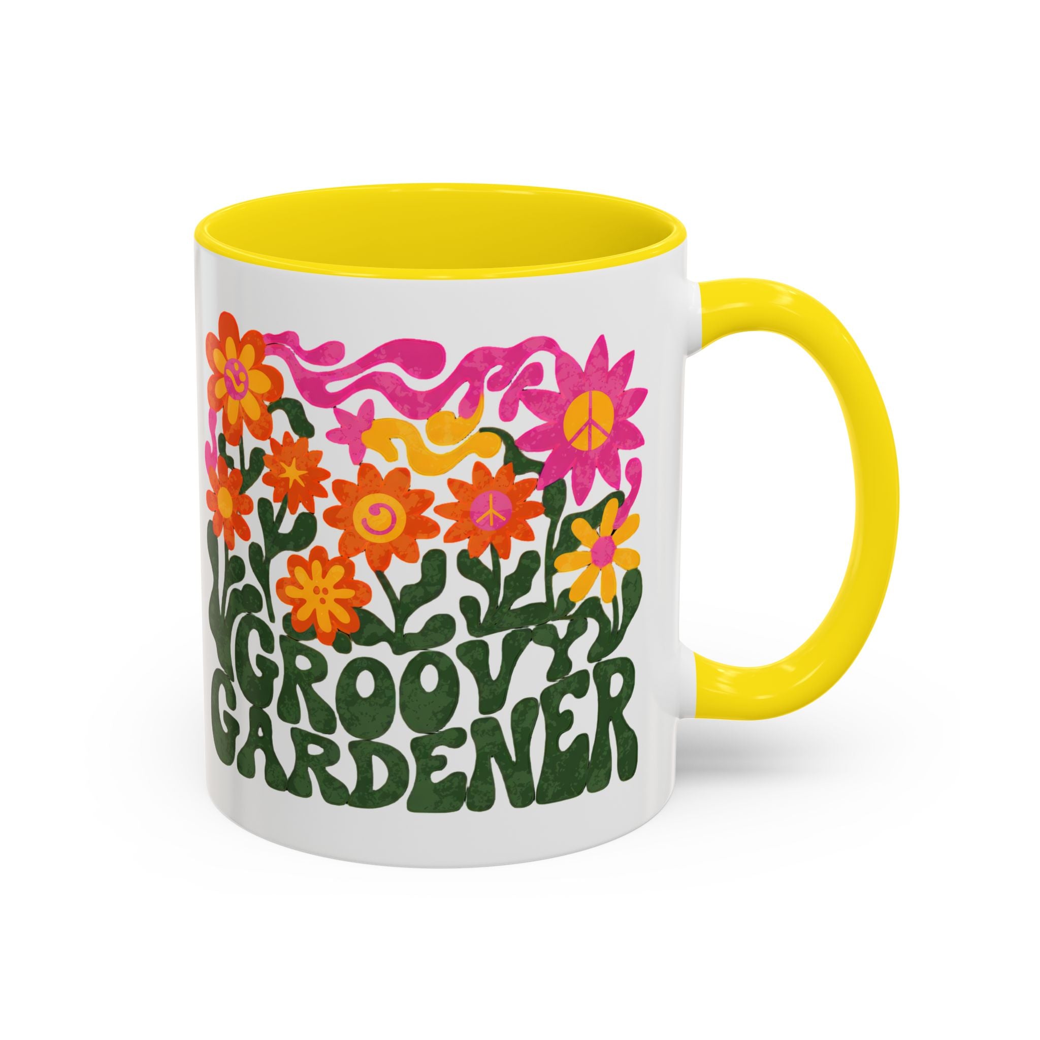 Groovy Gardener Accent Coffee Mug — Retro Floral Plant Lover Gift
