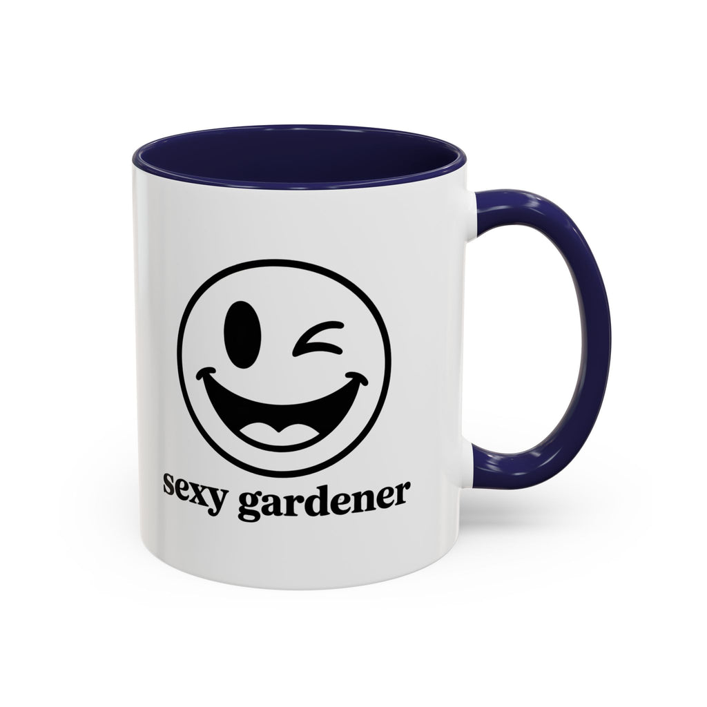 Sexy Gardener Accent Coffee Mug — Winking Smiley Plant Lover Gift (11/15oz)