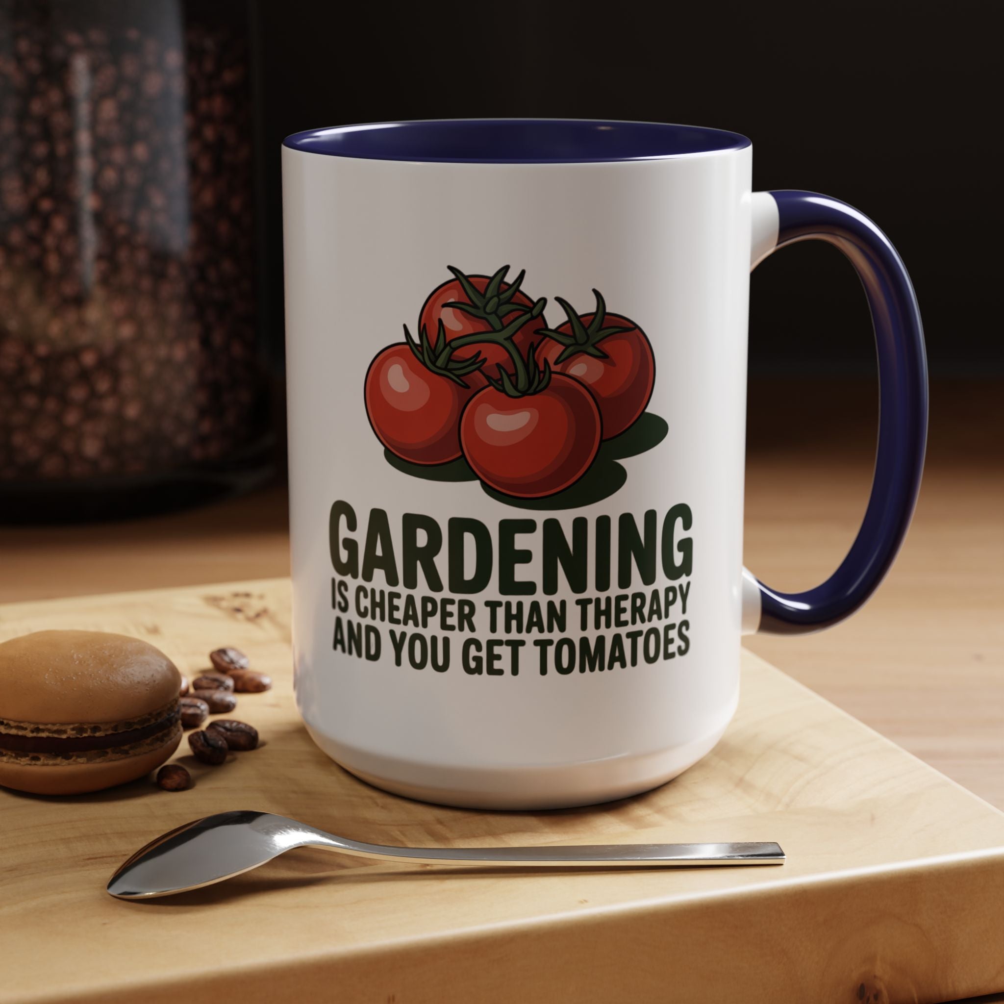 Gardening Coffee Mug – “Gardening Is Cheaper Than Therapy and You Get Tomatoes” Accent Mug