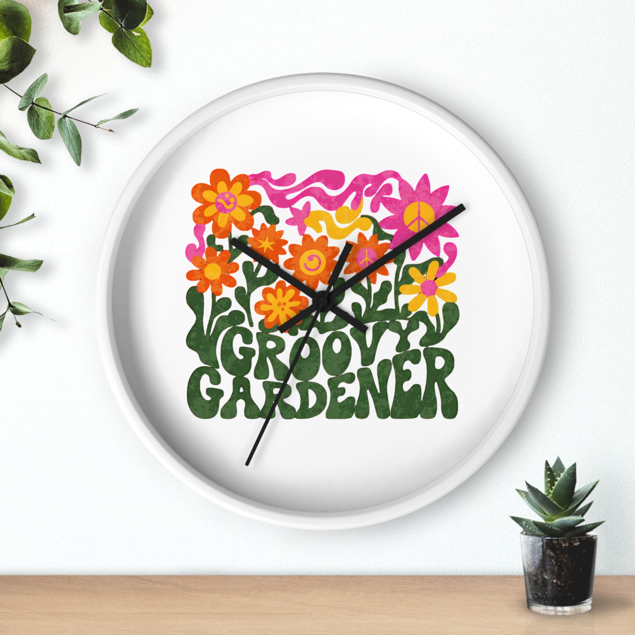 Groovy Gardener Wall Clock — Retro Floral Garden Decor