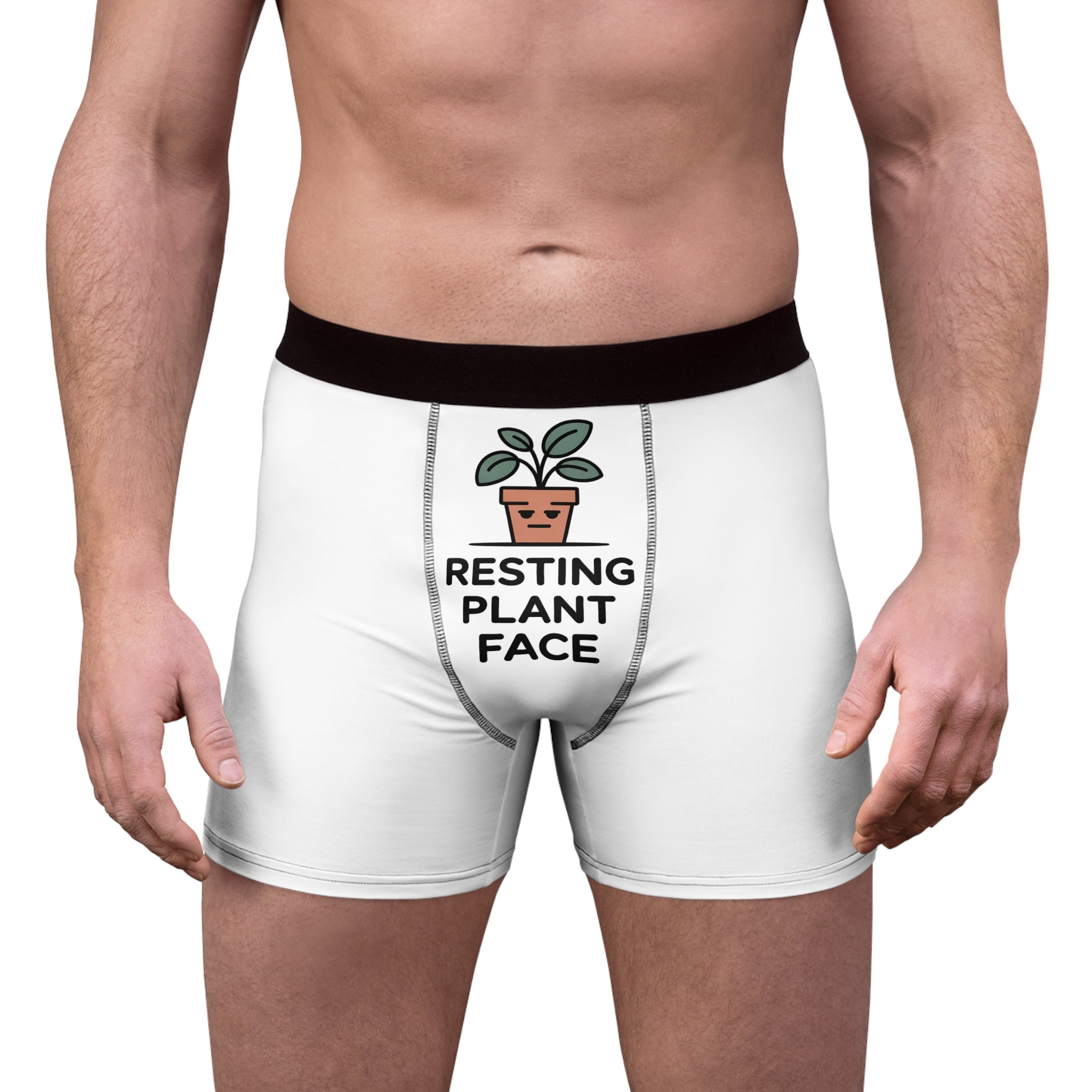 Men's Boxer Briefs — 'Resting Plant Face' Cute Plant Pot Graphic Underwear