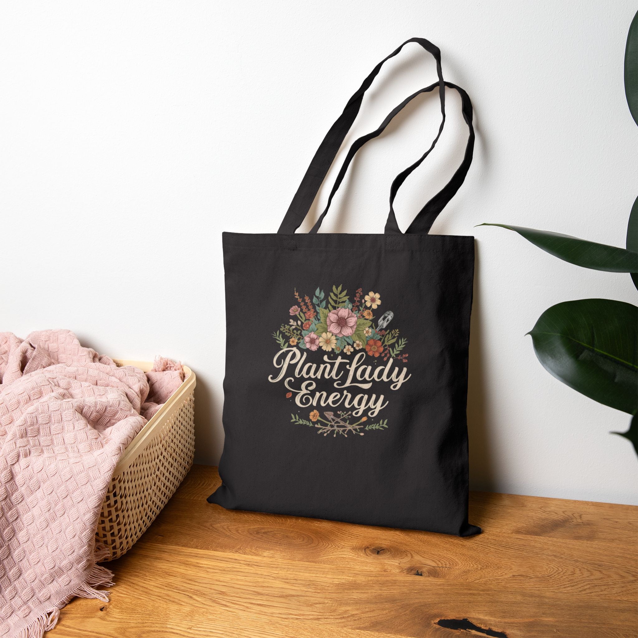 Plant Lady Energy Tote Bag — Floral Cotton Grocery & Market Tote
