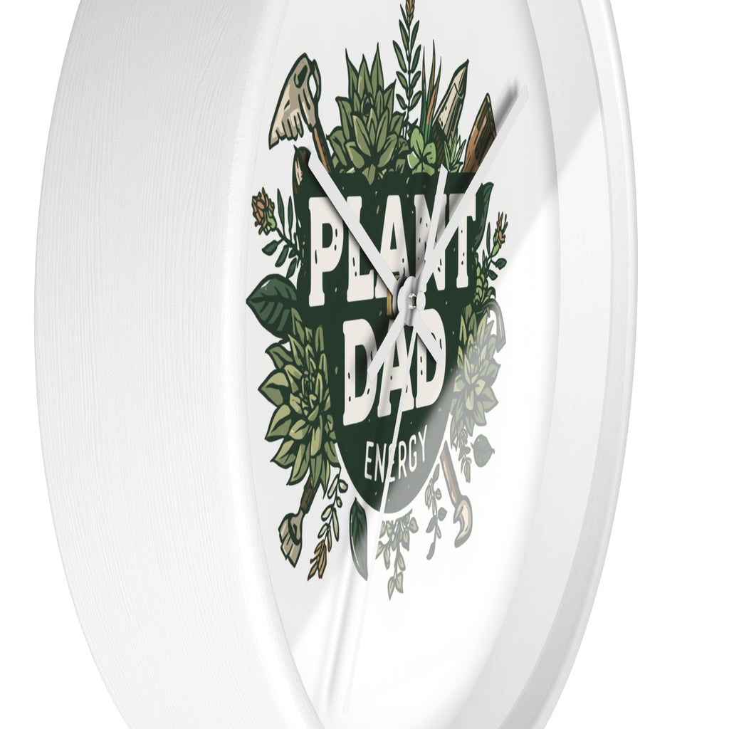 Plant Dad Wall Clock — Botanical "Plant Dad Energy" Decorative Clock for Plant Lovers, Gardeners & Father's Day Gift