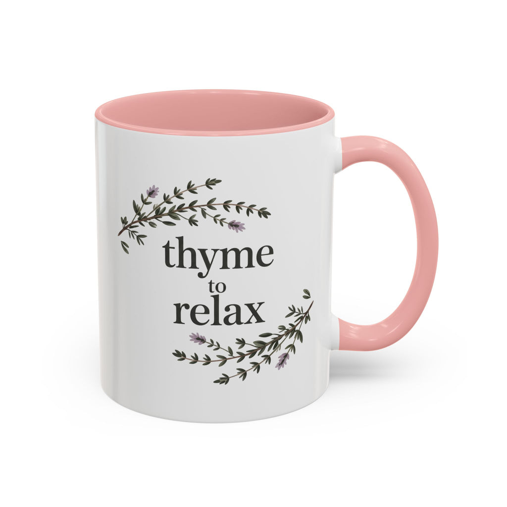 Thyme to Relax Accent Coffee Mug — Herbal Tea & Coffee Cup, Floral Kitchen Gift