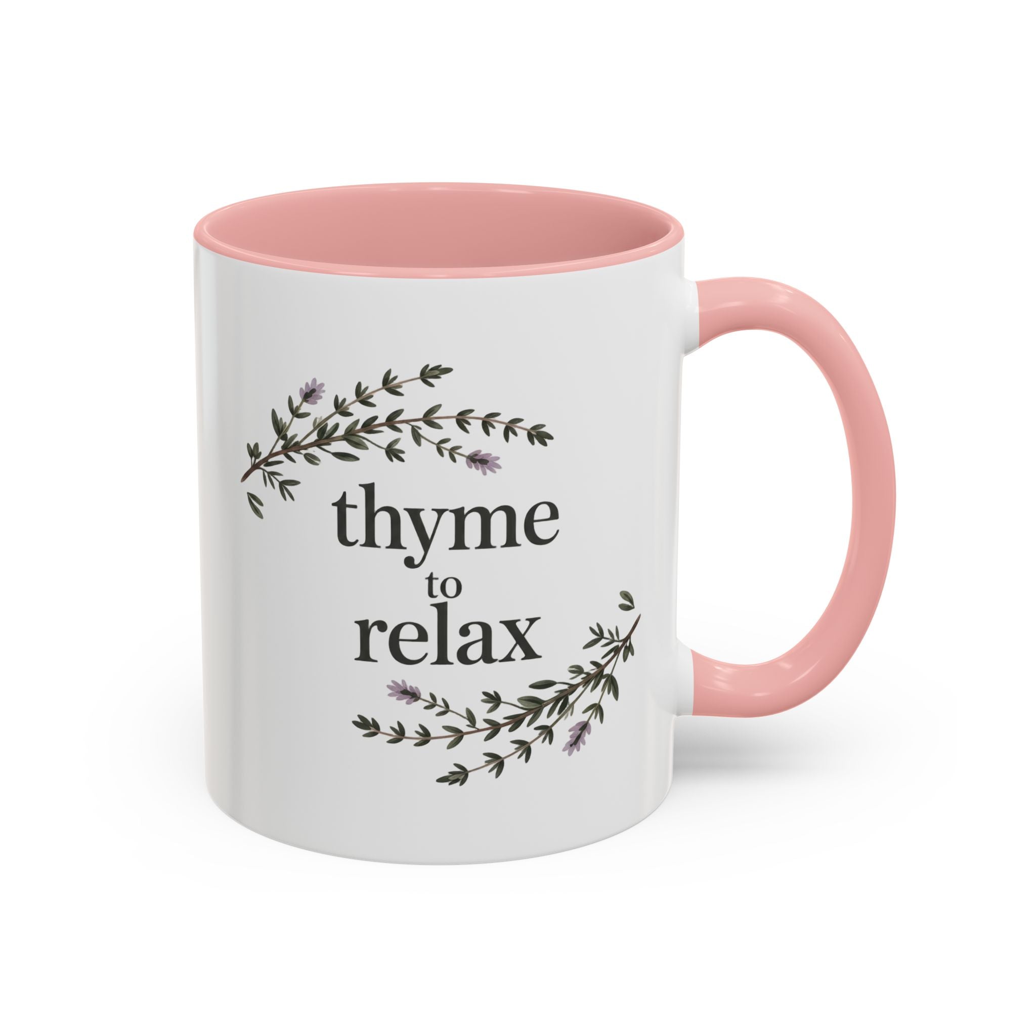 Thyme to Relax Accent Coffee Mug — Herbal Tea & Coffee Cup, Floral Kitchen Gift