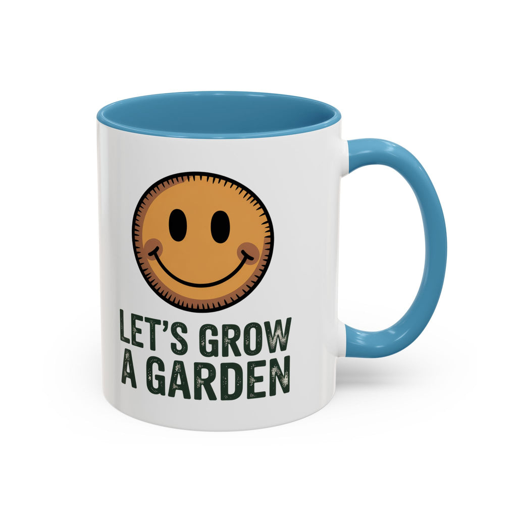Let’s Grow a Garden Accent Coffee Mug — Smiley Seed Patch Design (11/15oz)