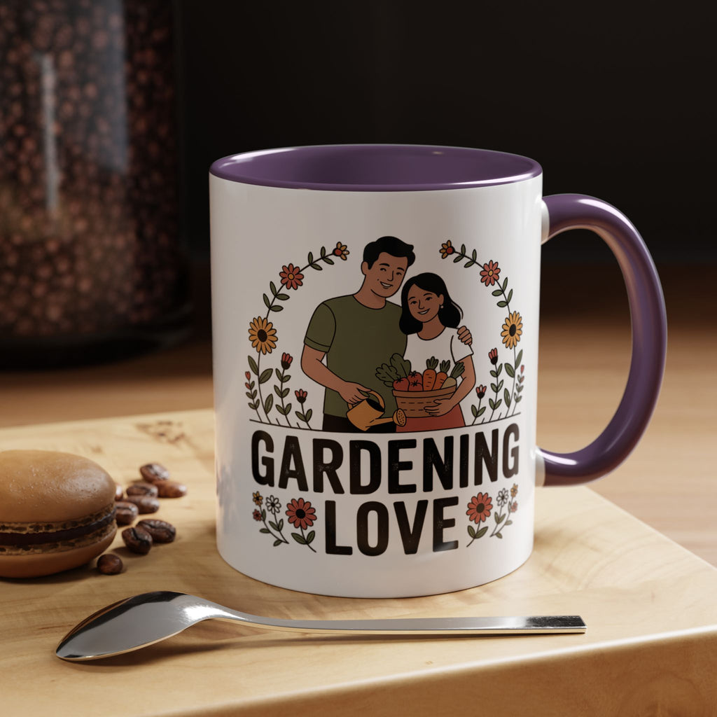Gardening Love Accent Coffee Mug – Cute Couple Floral Gardeners (11/15oz)
