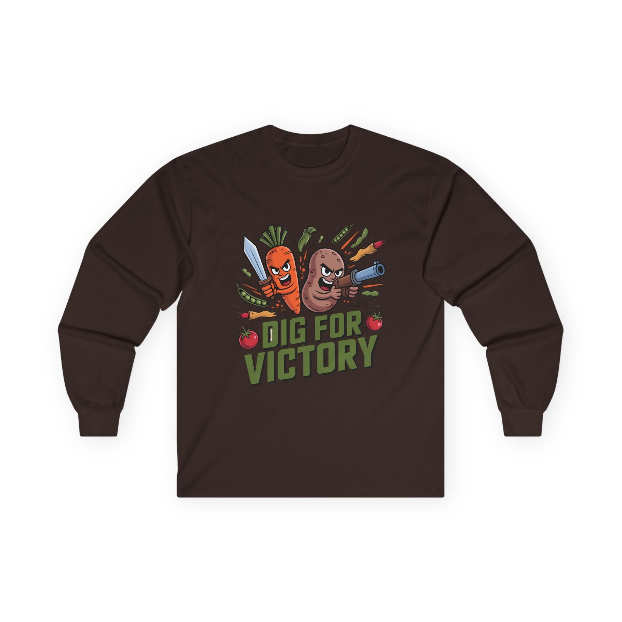 Dig for Victory Long Sleeve Tee — Vintage Veggie Garden Graphic