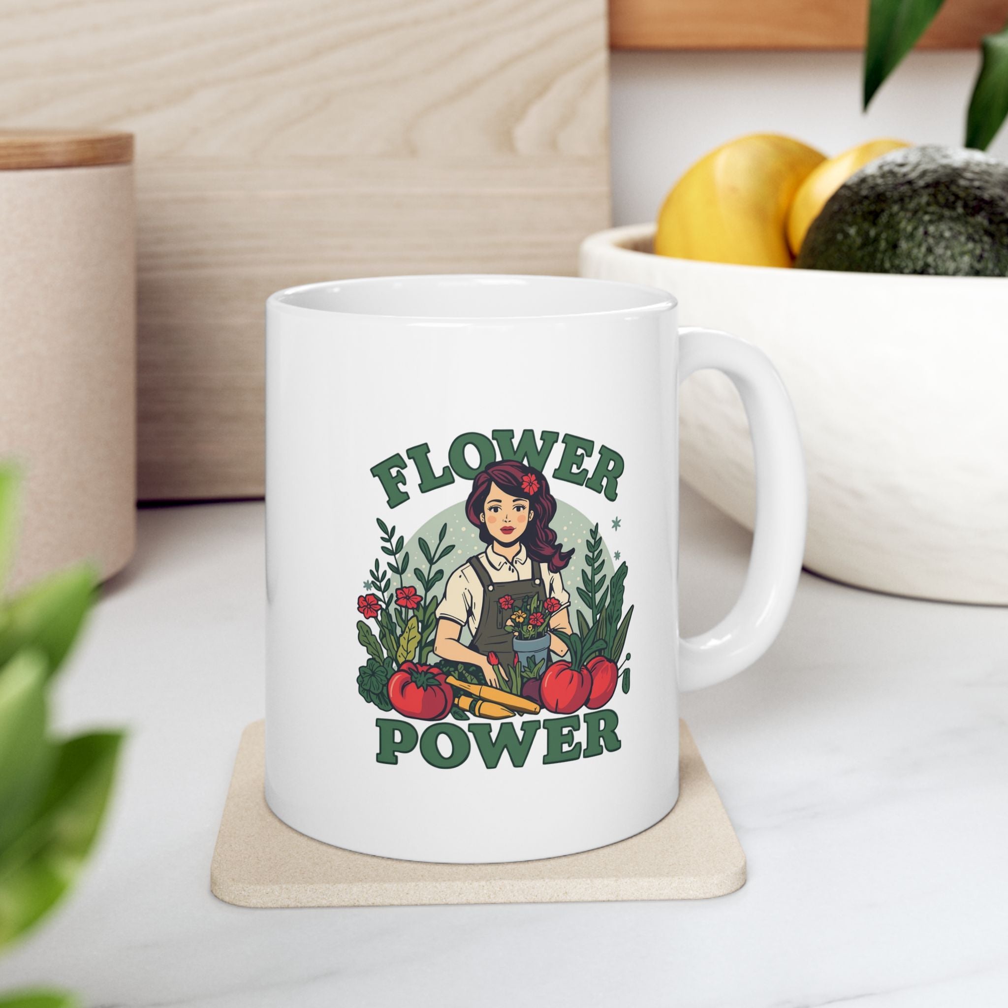 Flower Power Retro Ceramic Mug — Gardening Gift (11oz & 15oz)