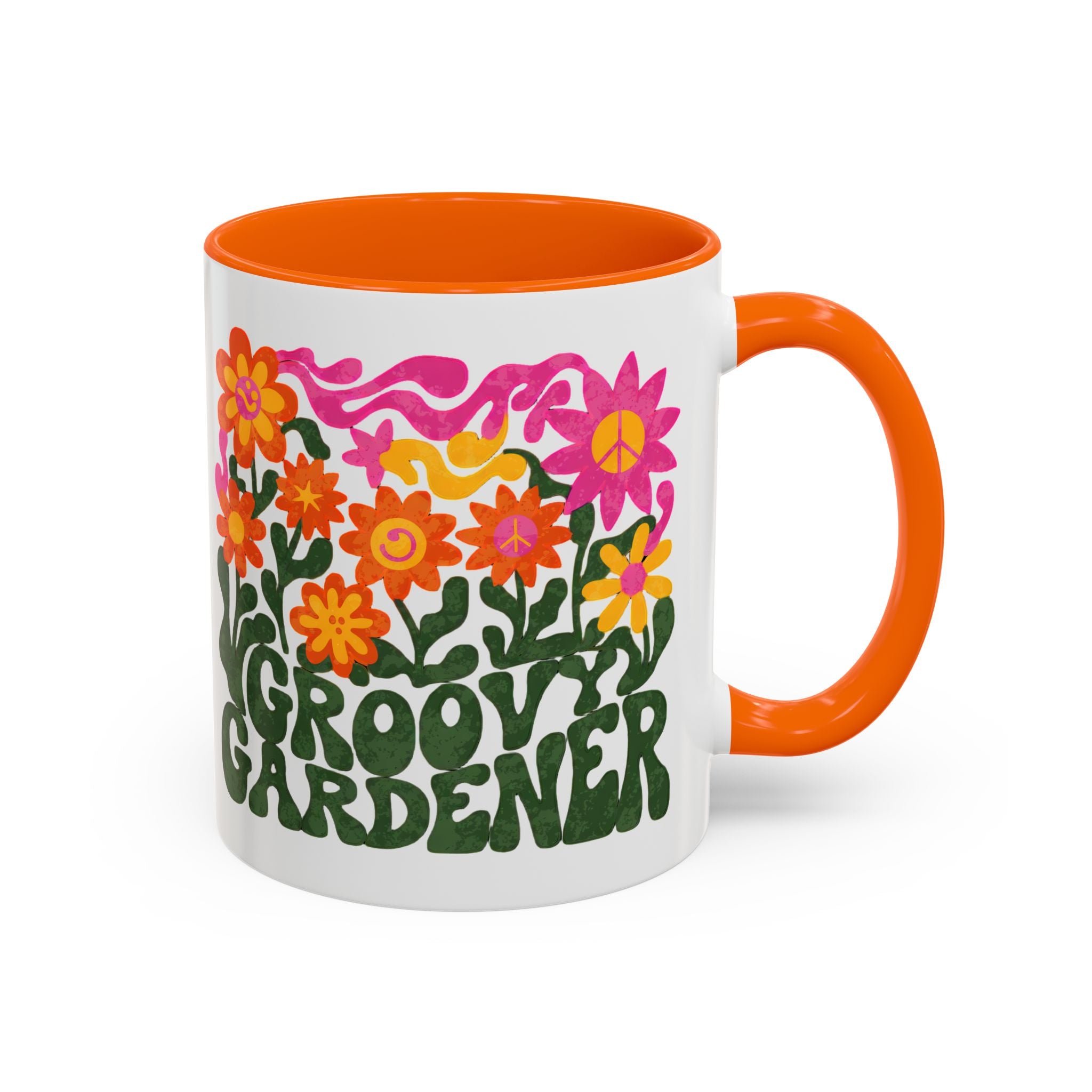 Groovy Gardener Accent Coffee Mug — Retro Floral Plant Lover Gift