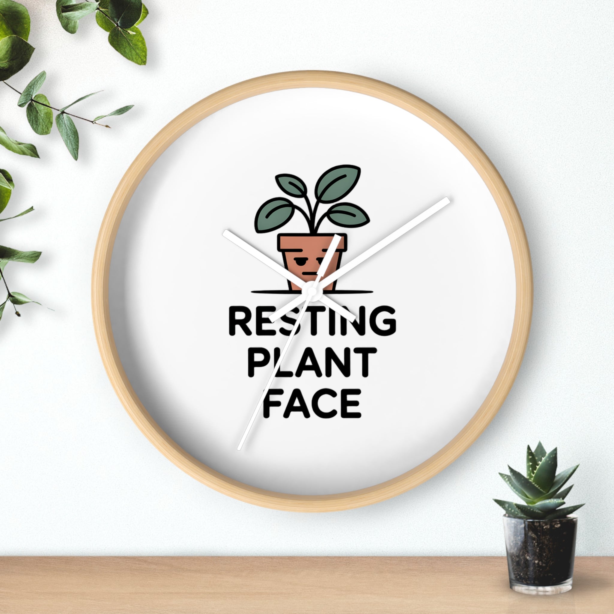 Resting Plant Face Wall Clock — Cute Plant Pot Decorative Clock for Plant Lovers