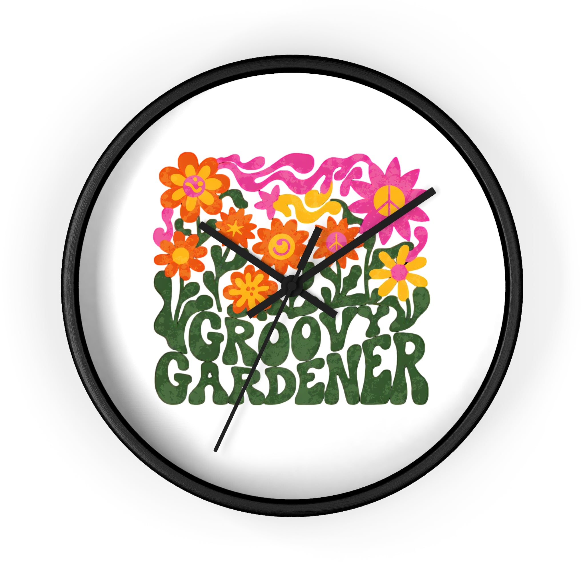 Groovy Gardener Wall Clock — Retro Floral Garden Decor