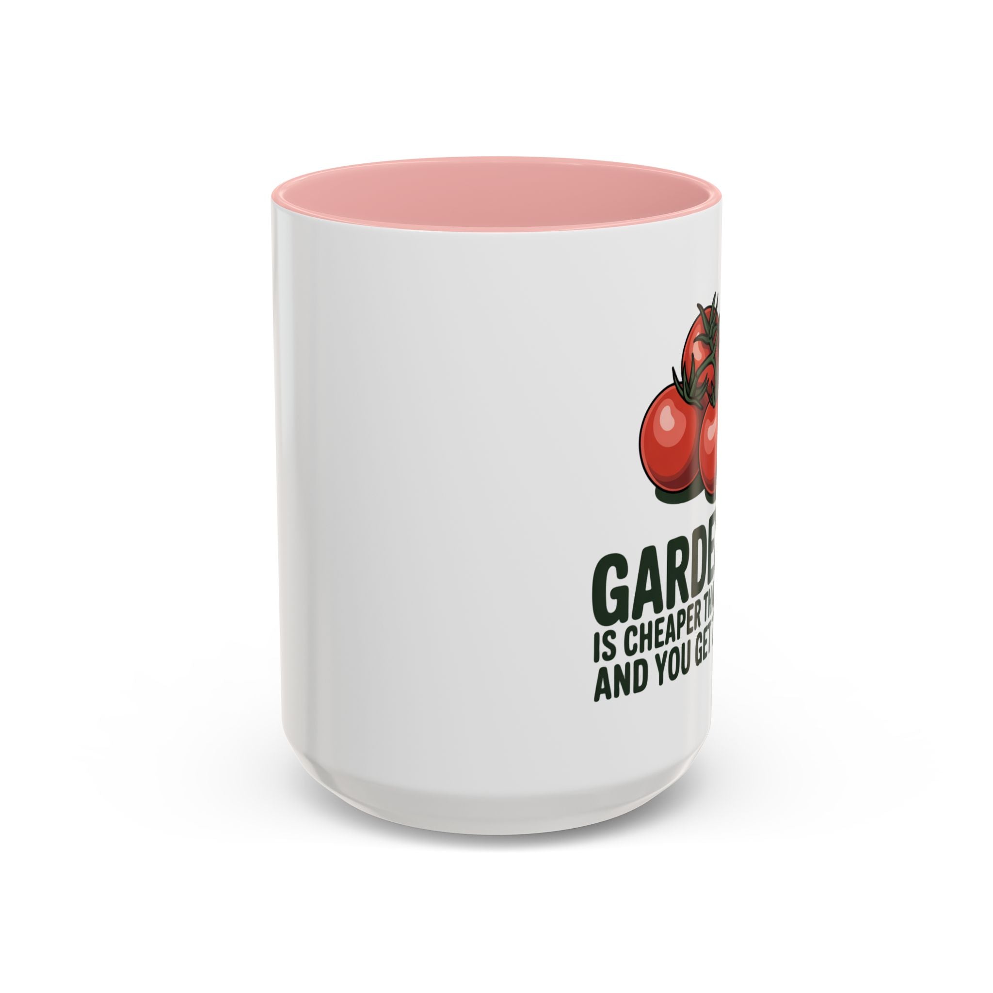 Gardening Coffee Mug – “Gardening Is Cheaper Than Therapy and You Get Tomatoes” Accent Mug