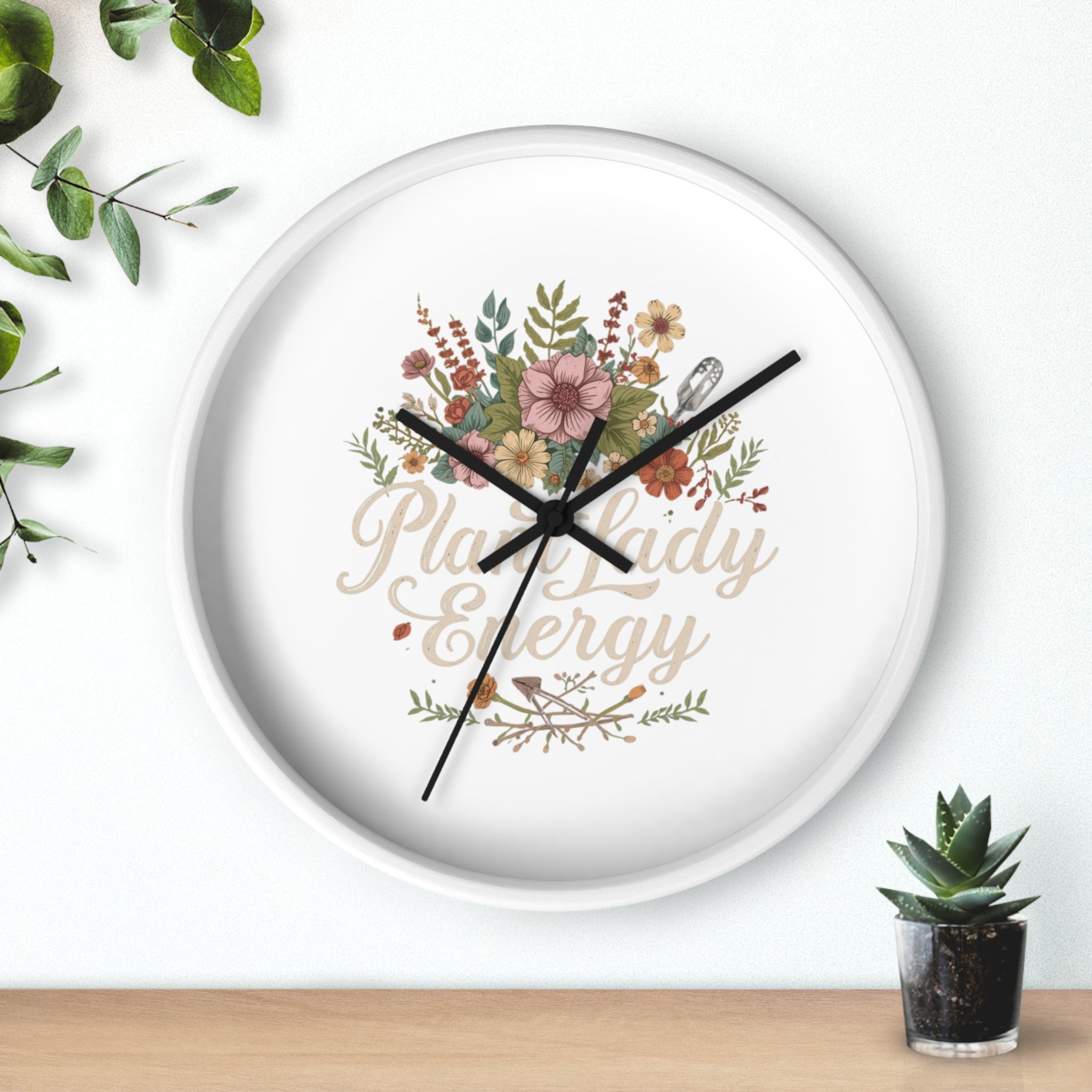 Plant Lady Energy Wall Clock — Floral Botanical Home Decor Gift