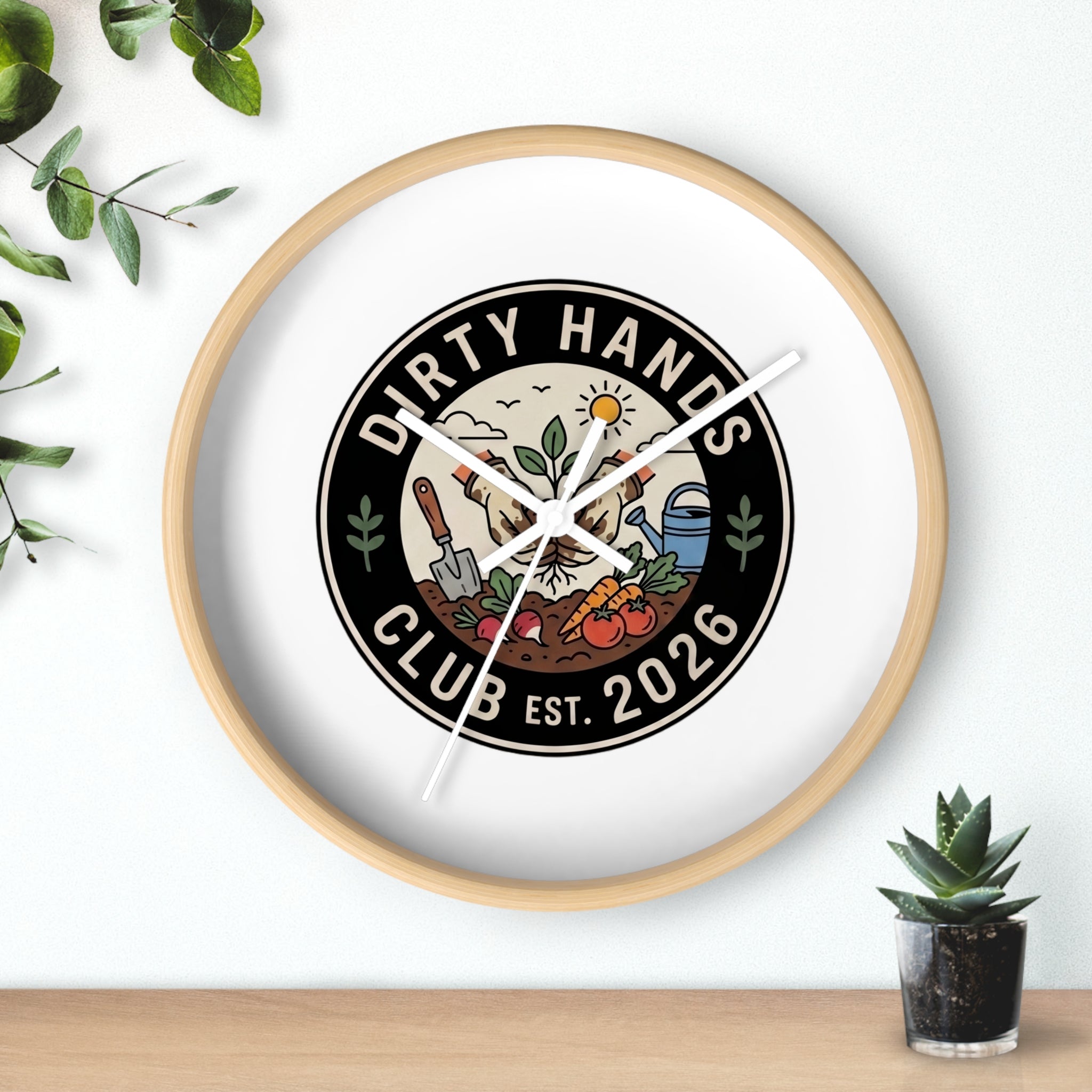 Dirty Hands Club Wall Clock — Gardening Decor, Established 2026