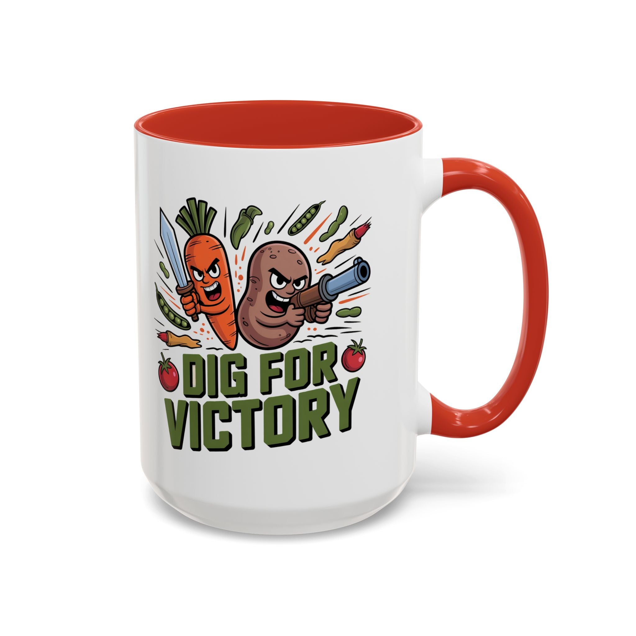 Dig For Victory Coffee Mug — Garden Veggie Cartoon Accent Mug (11/15oz)