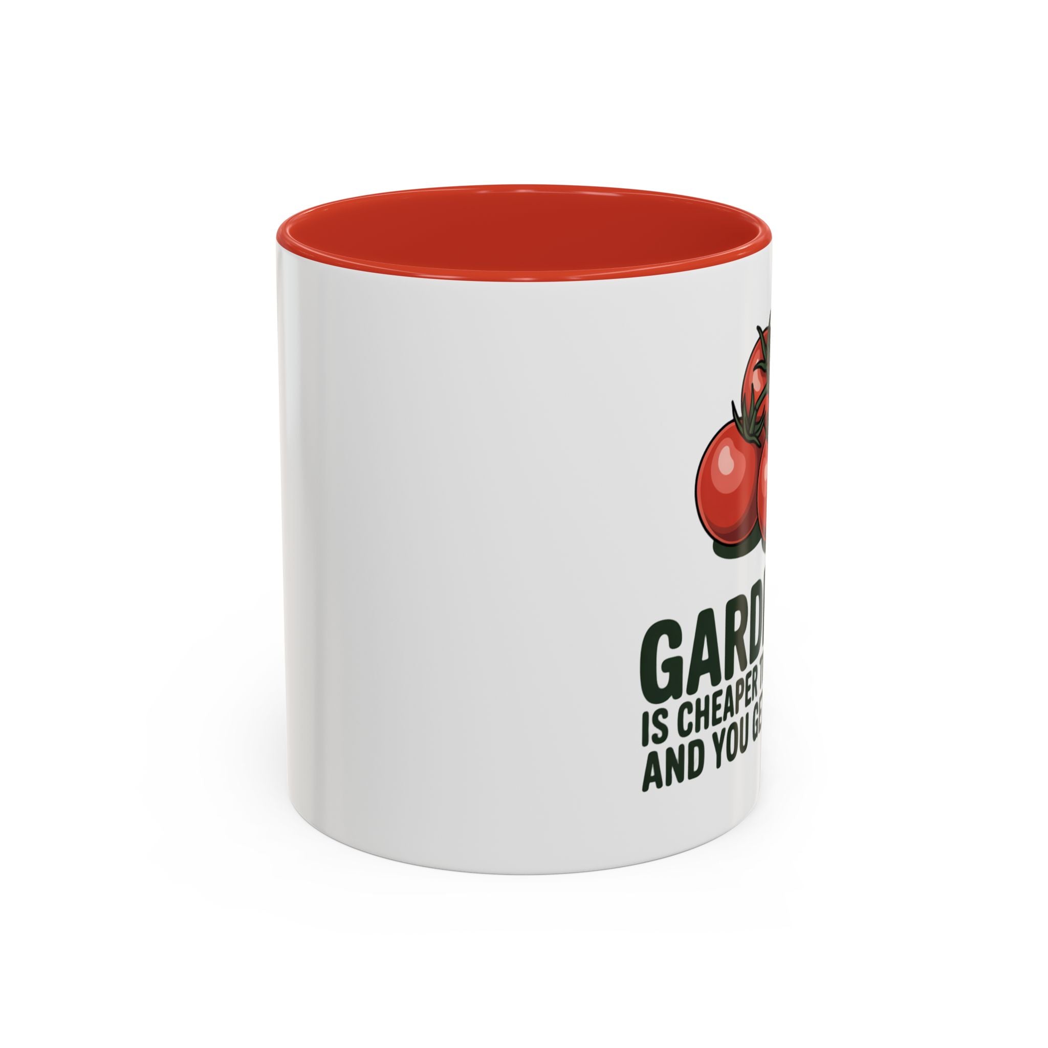 Gardening Coffee Mug – “Gardening Is Cheaper Than Therapy and You Get Tomatoes” Accent Mug