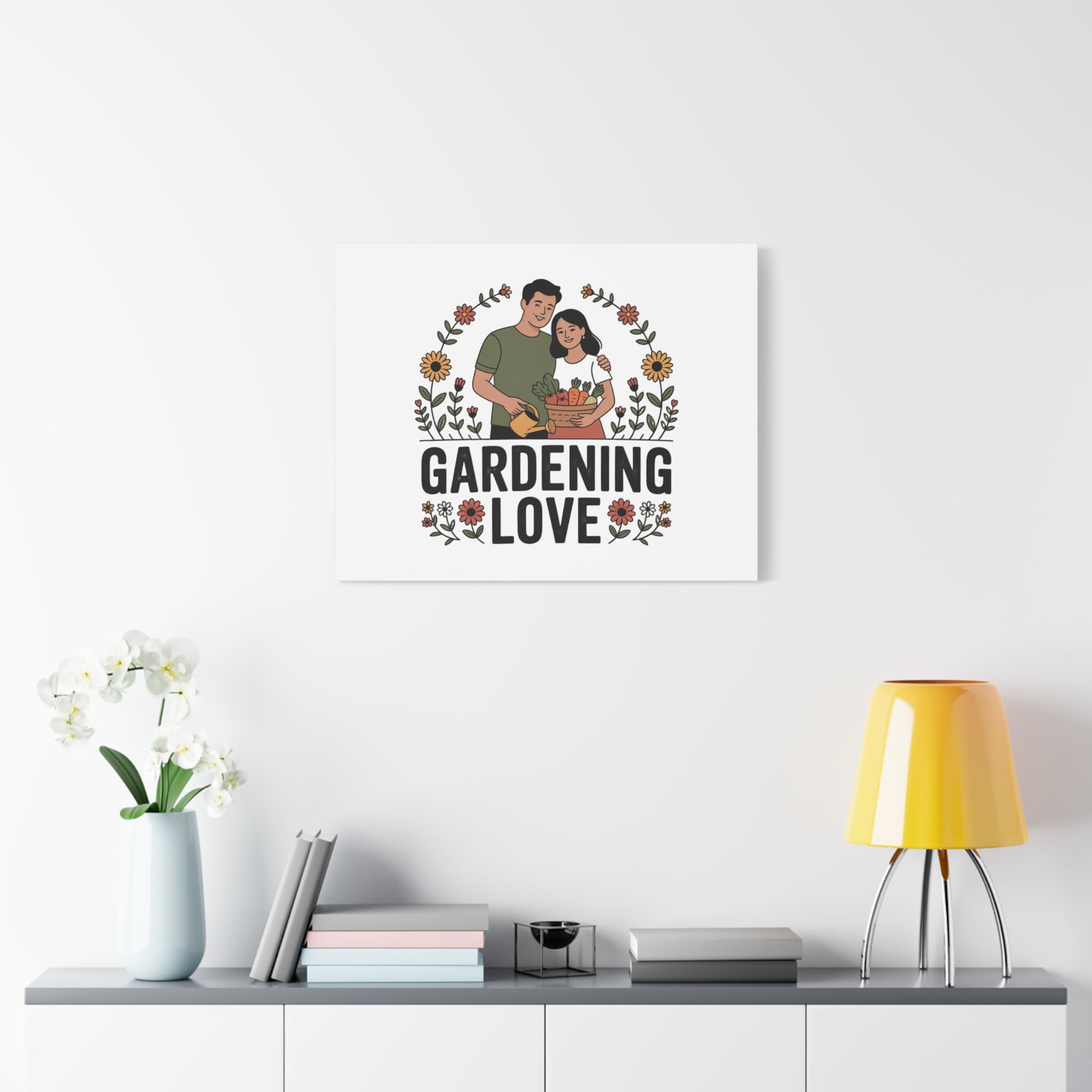 Gardening Love Canvas Print — Couple Gardening Wall Art
