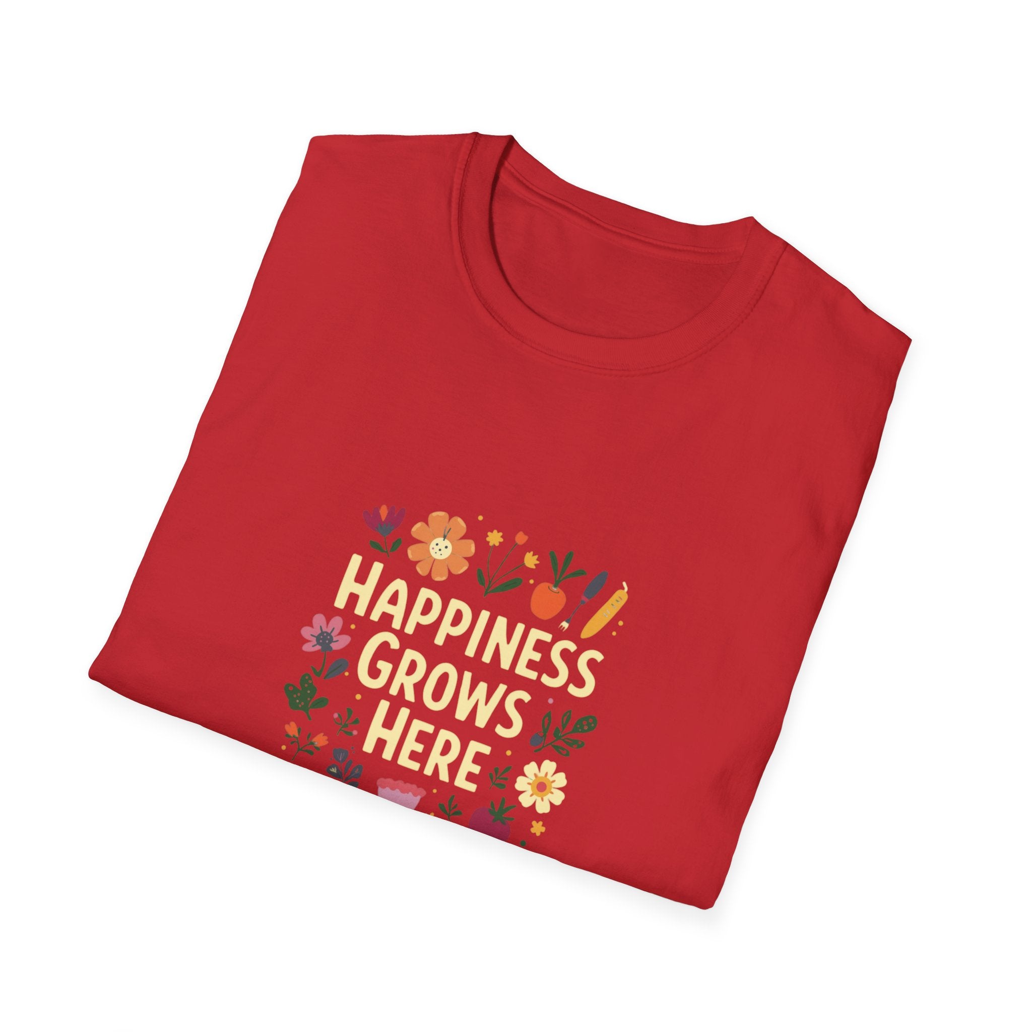 Happiness Grows Here T-Shirt — Floral Gardening Graphic Tee