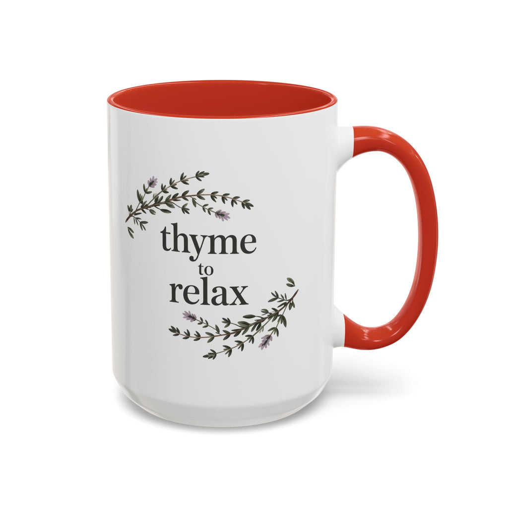Thyme to Relax Accent Coffee Mug — Herbal Tea & Coffee Cup, Floral Kitchen Gift