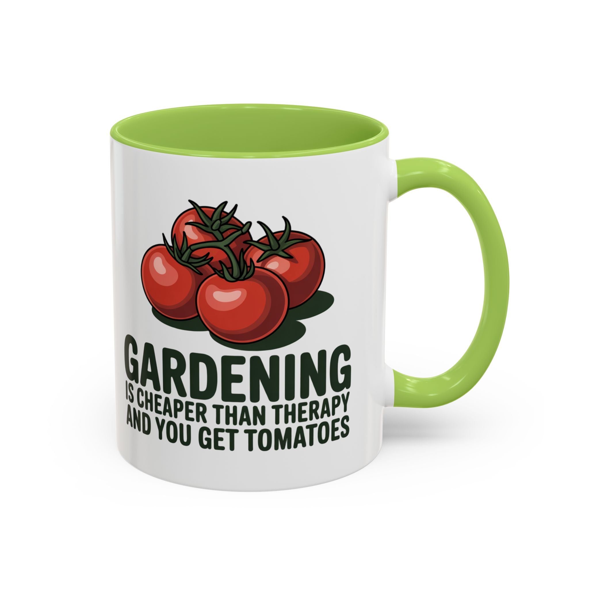 Gardening Coffee Mug – “Gardening Is Cheaper Than Therapy and You Get Tomatoes” Accent Mug