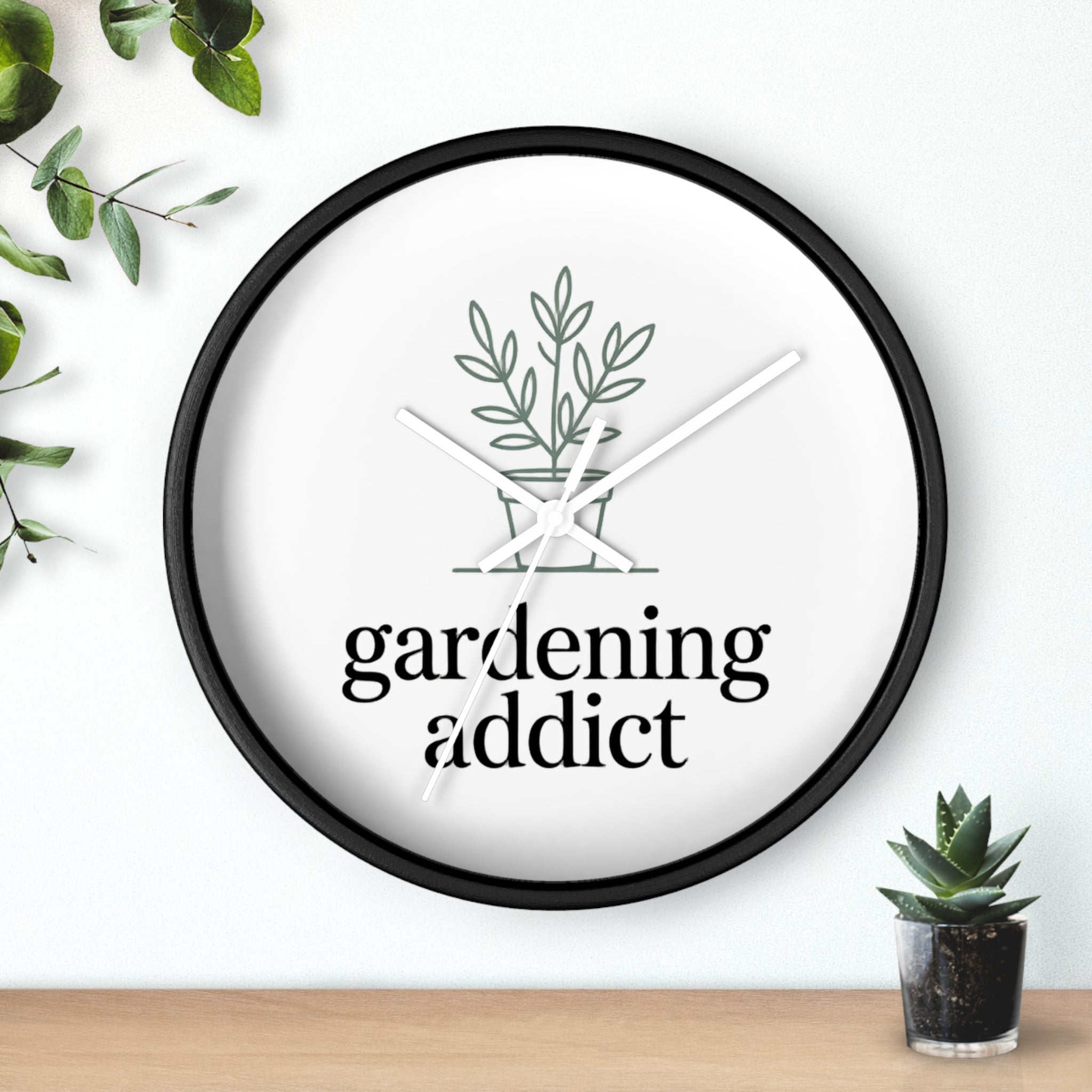 Gardening Addict Wall Clock — Minimal Plant Lover Decor