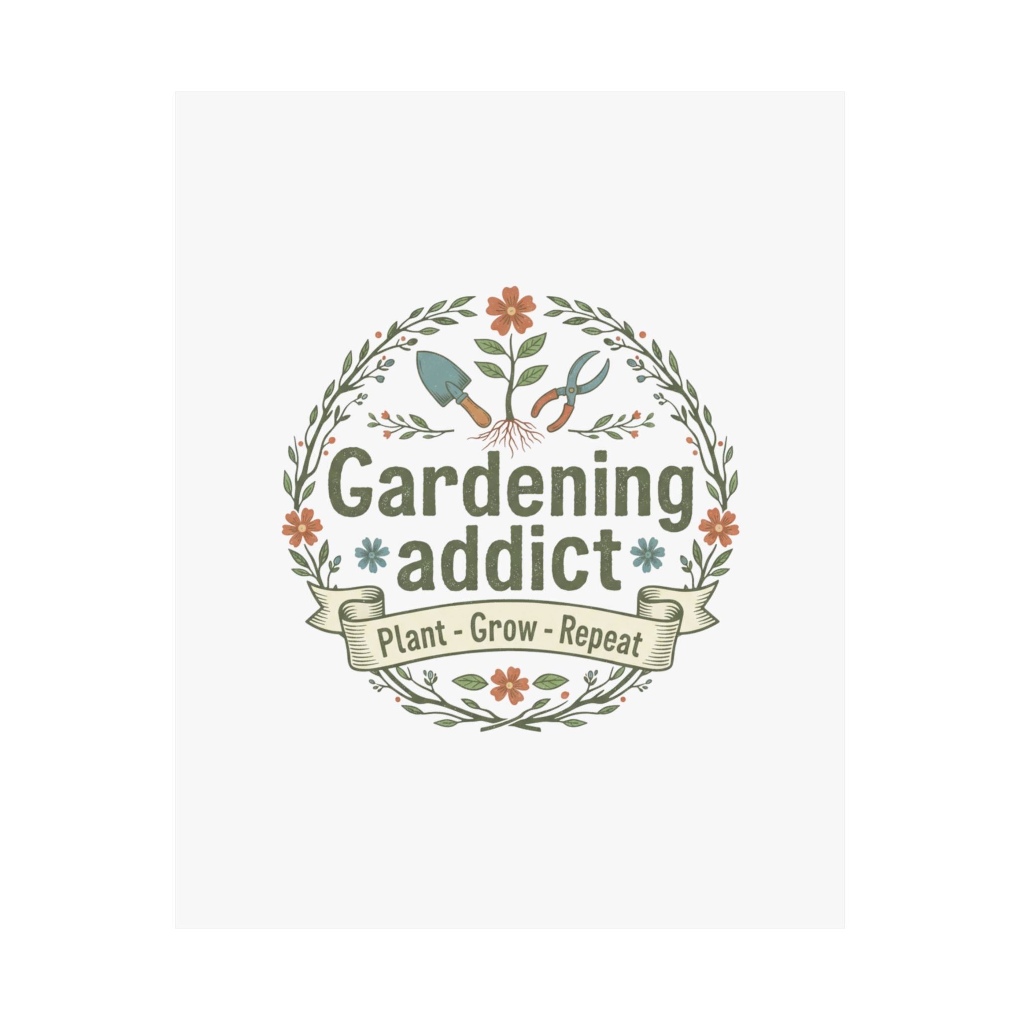 Gardening Addict Matte Poster — 'Plant • Grow • Repeat' Vertical Wall Art for Gardeners