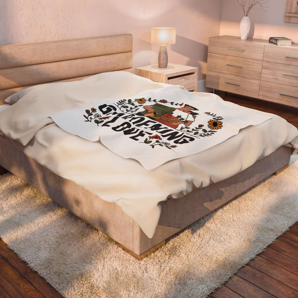Gardening Love Velveteen Plush Blanket — Cozy Floral Couple Garden Throw