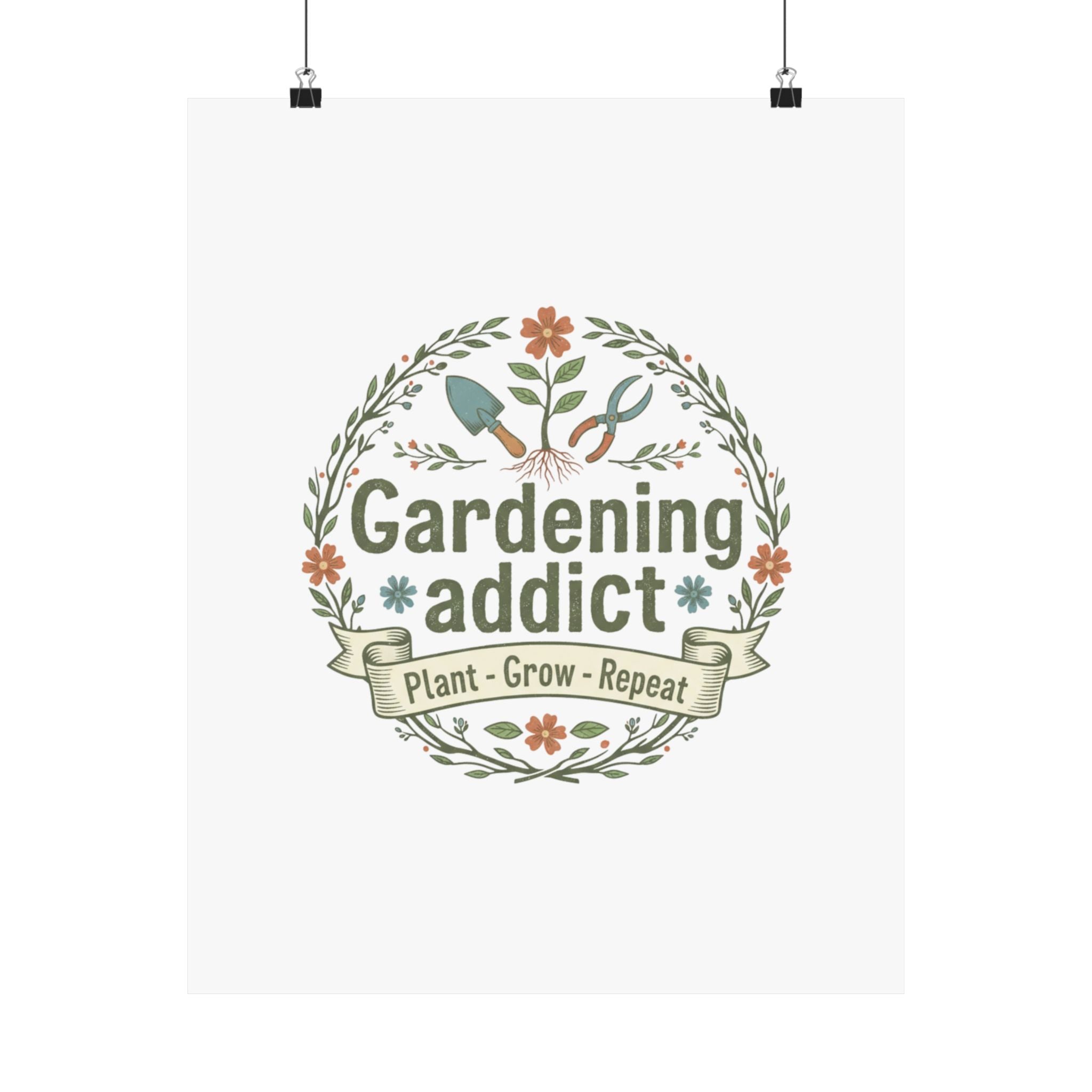 Gardening Addict Matte Poster — 'Plant • Grow • Repeat' Vertical Wall Art for Gardeners
