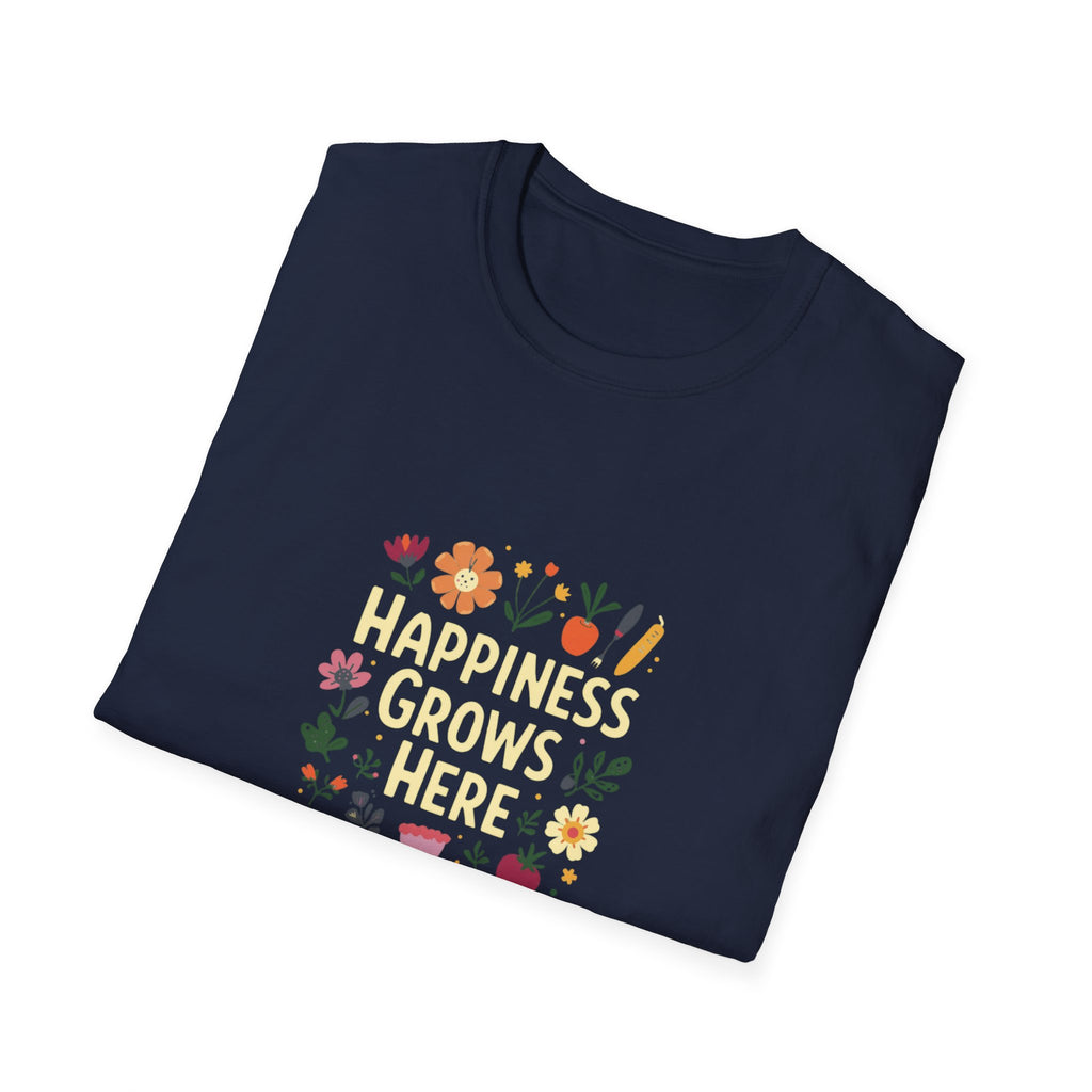 Happiness Grows Here T-Shirt — Floral Gardening Graphic Tee