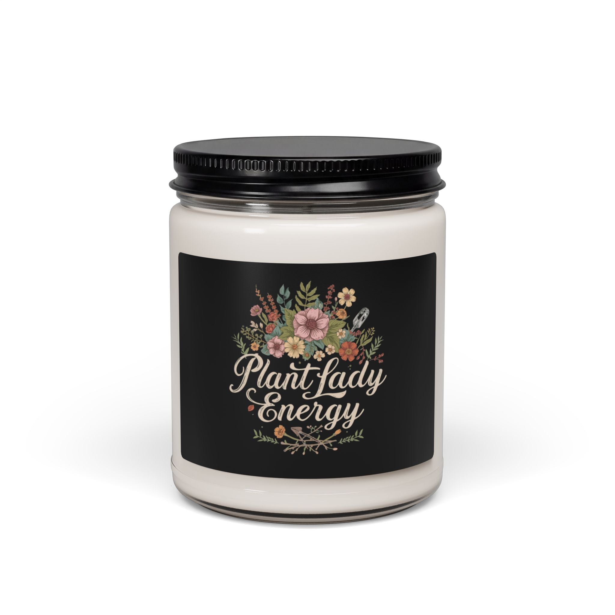 Plant Lady Energy Soy Candle — 9oz Scented Jar with Floral Design