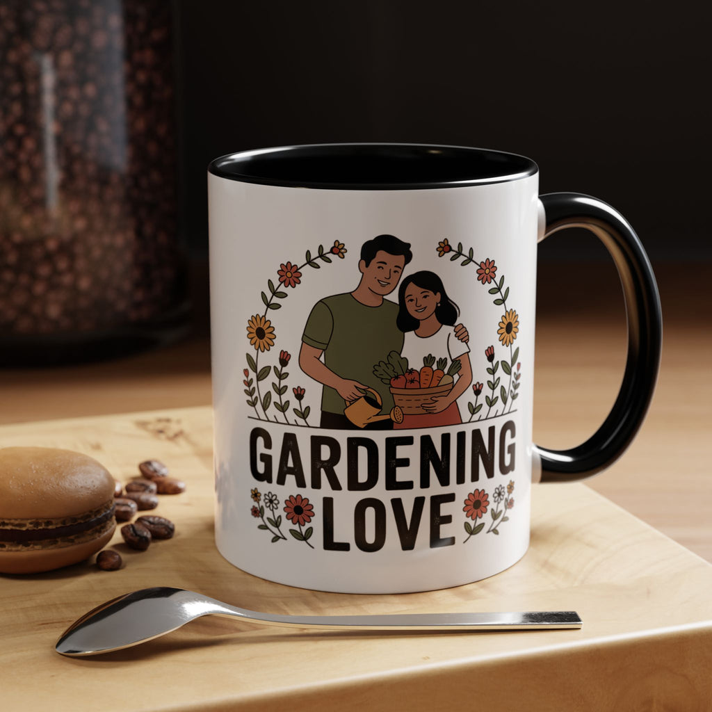 Gardening Love Accent Coffee Mug – Cute Couple Floral Gardeners (11/15oz)