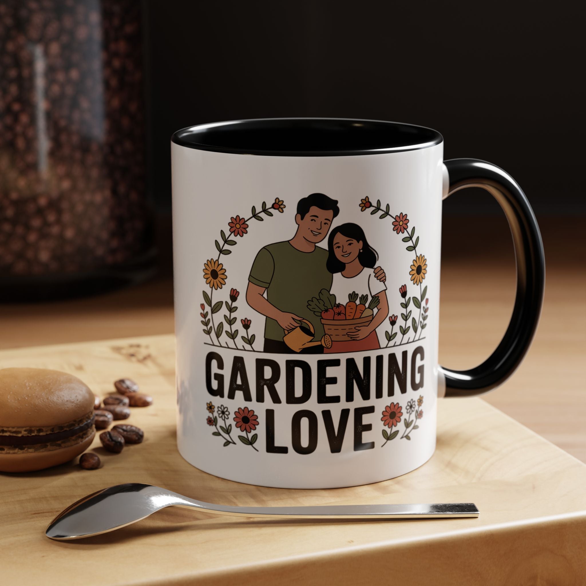 Gardening Love Accent Coffee Mug – Cute Couple Floral Gardeners (11/15oz)