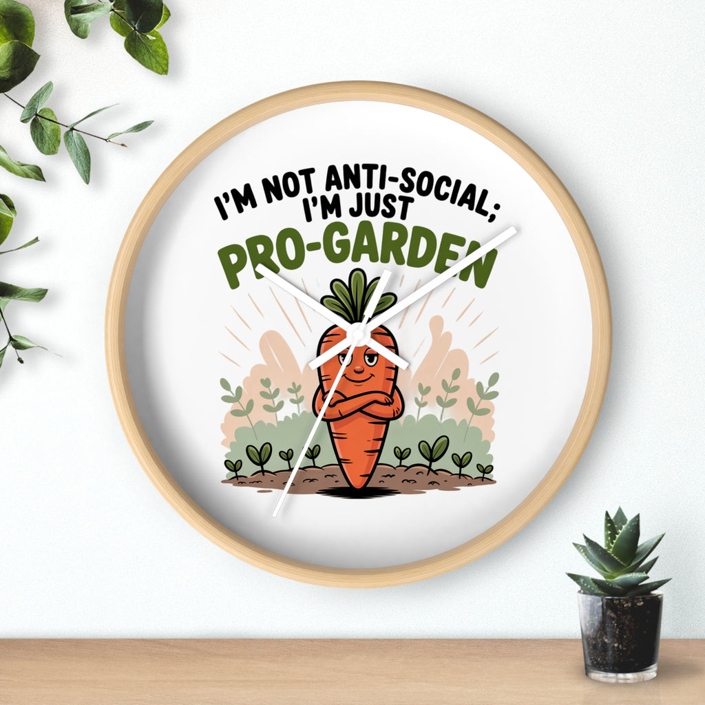 Pro-Garden Wall Clock – "I’m Not Anti-Social, I’m Just Pro-Garden" Carrot Design