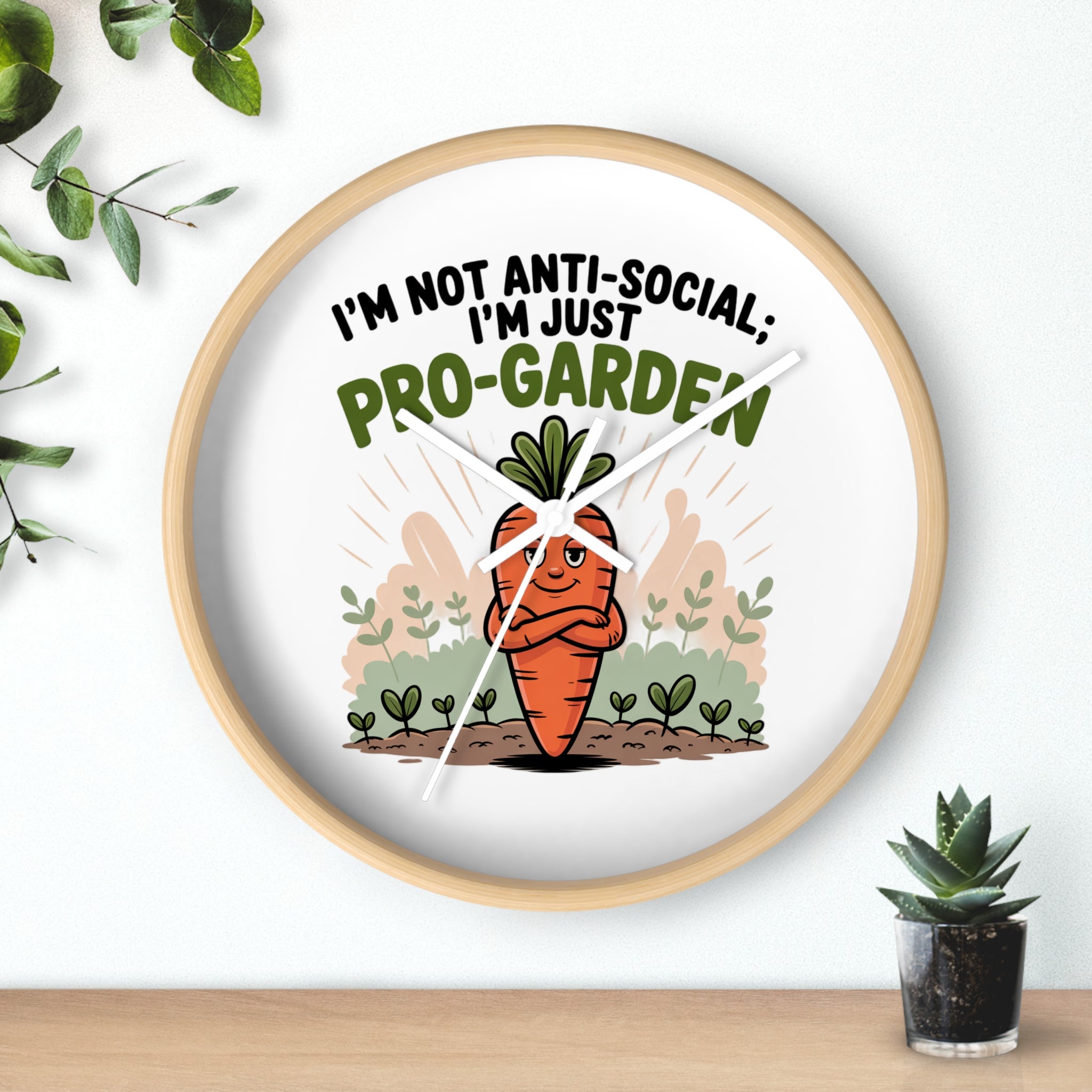 Pro-Garden Wall Clock – "I’m Not Anti-Social, I’m Just Pro-Garden" Carrot Design