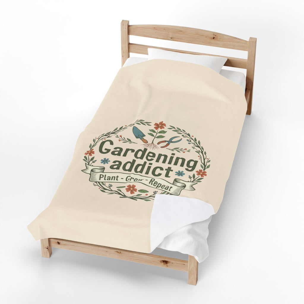 Gardening Addict Velveteen Plush Blanket — 'Plant • Grow • Repeat' Cozy Throw for Garden Lovers