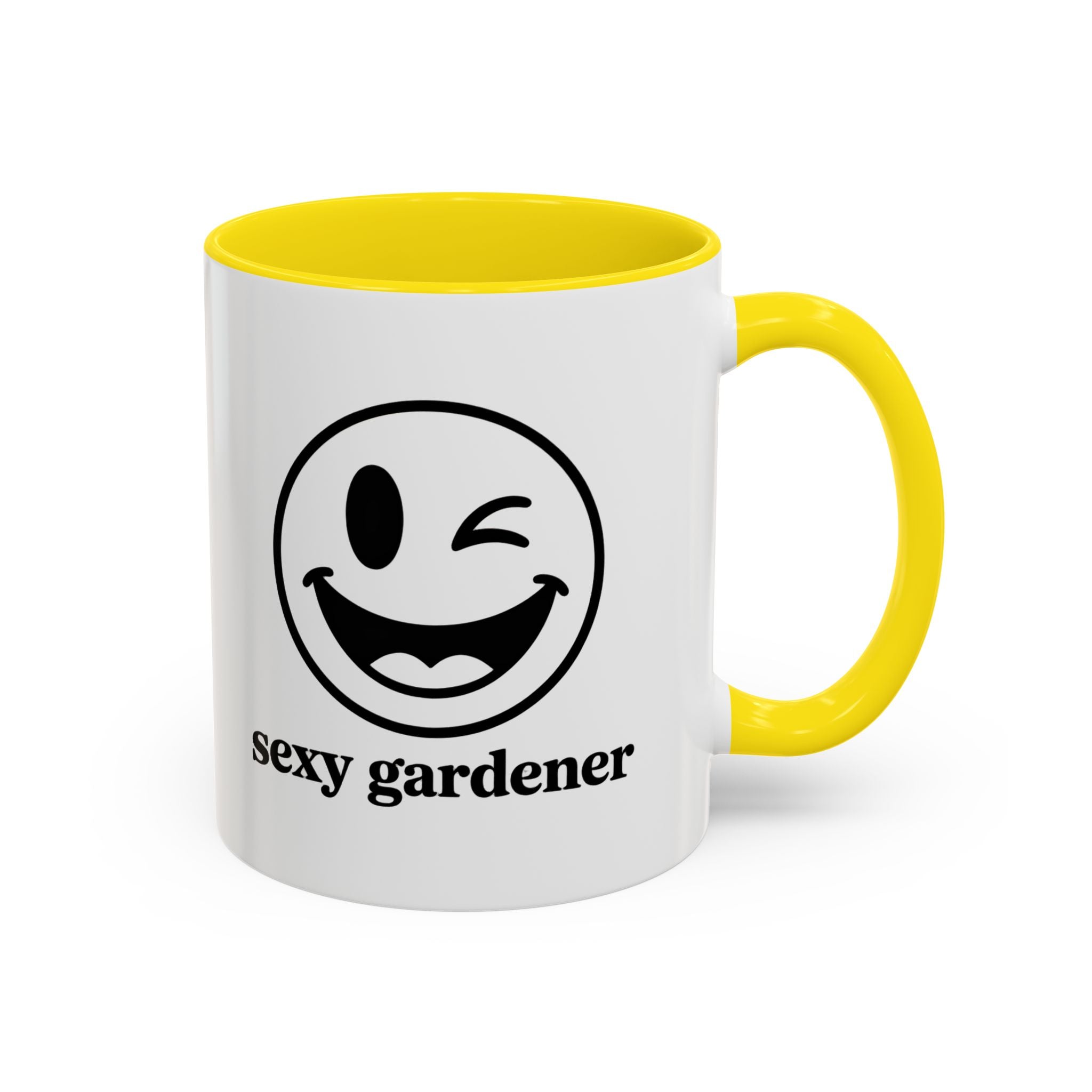 Sexy Gardener Accent Coffee Mug — Winking Smiley Plant Lover Gift (11/15oz)