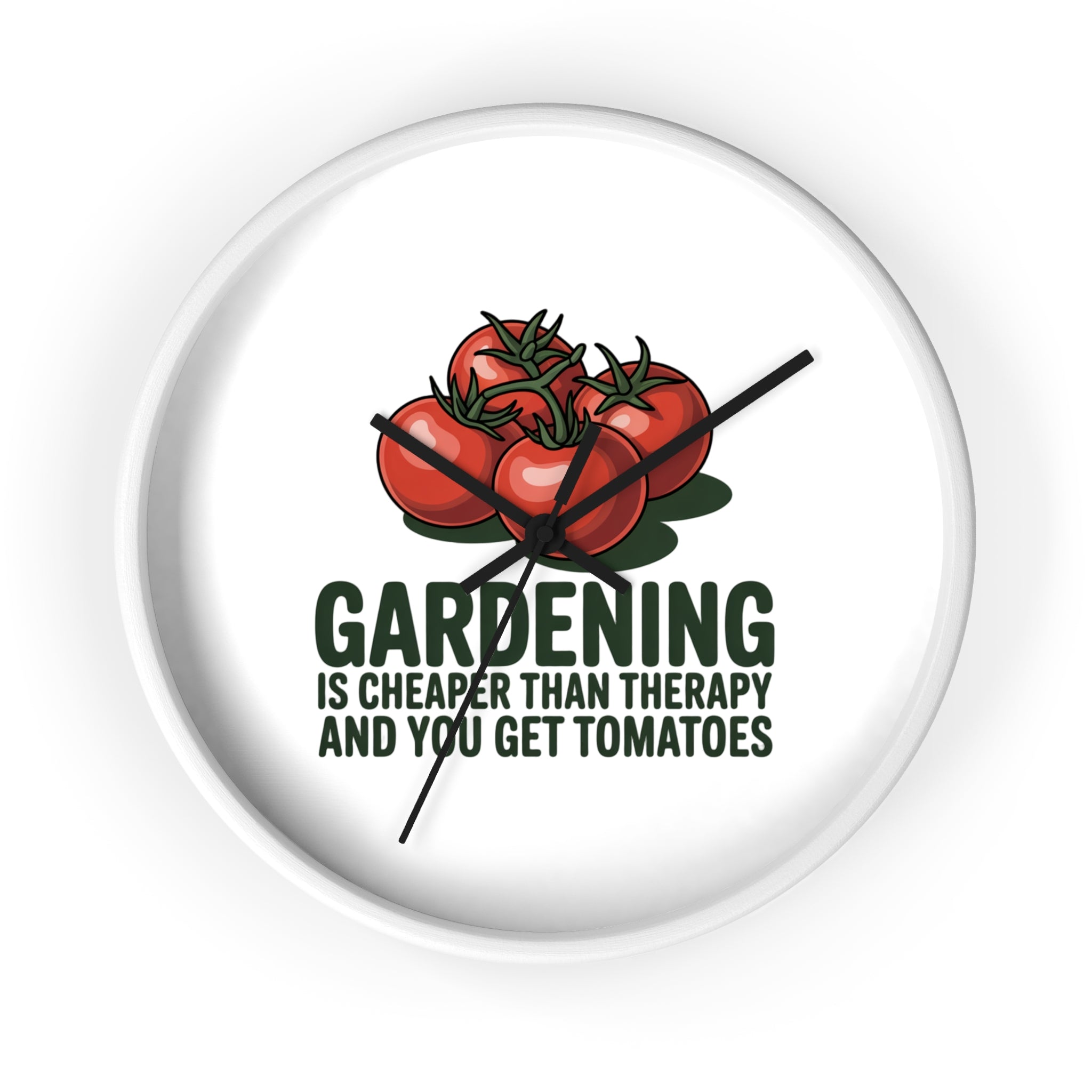 Gardening Wall Clock — "Gardening is Cheaper Than Therapy and You Get Tomatoes" Decorative Clock for Gardeners